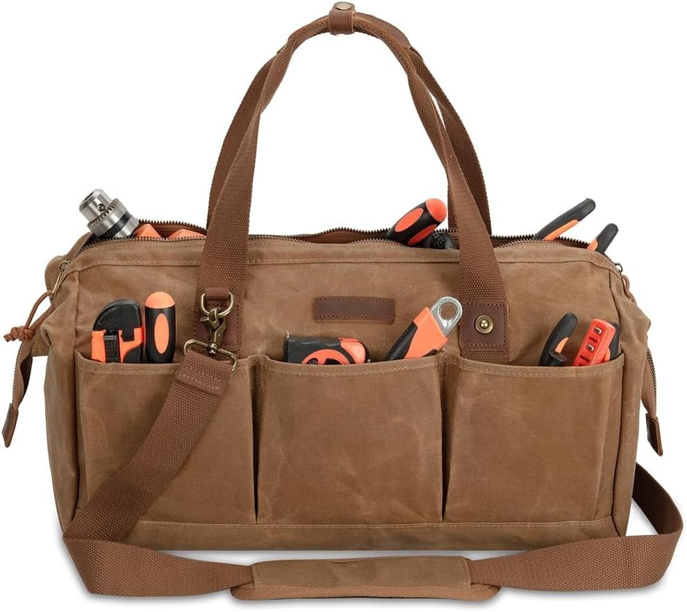 Heavy Duty 18-Inch Tool Bag with 12 Pockets, Large Zippered Tool Organizer, P…
