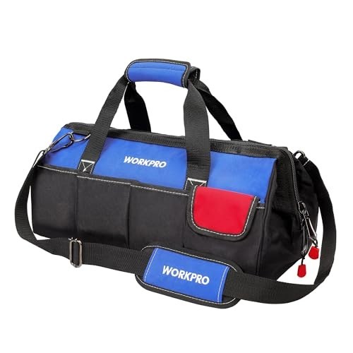 18″ Wide Mouth Tool Bag with Adjustable Shoulder Strap, Sturdy Bottom, Storage O