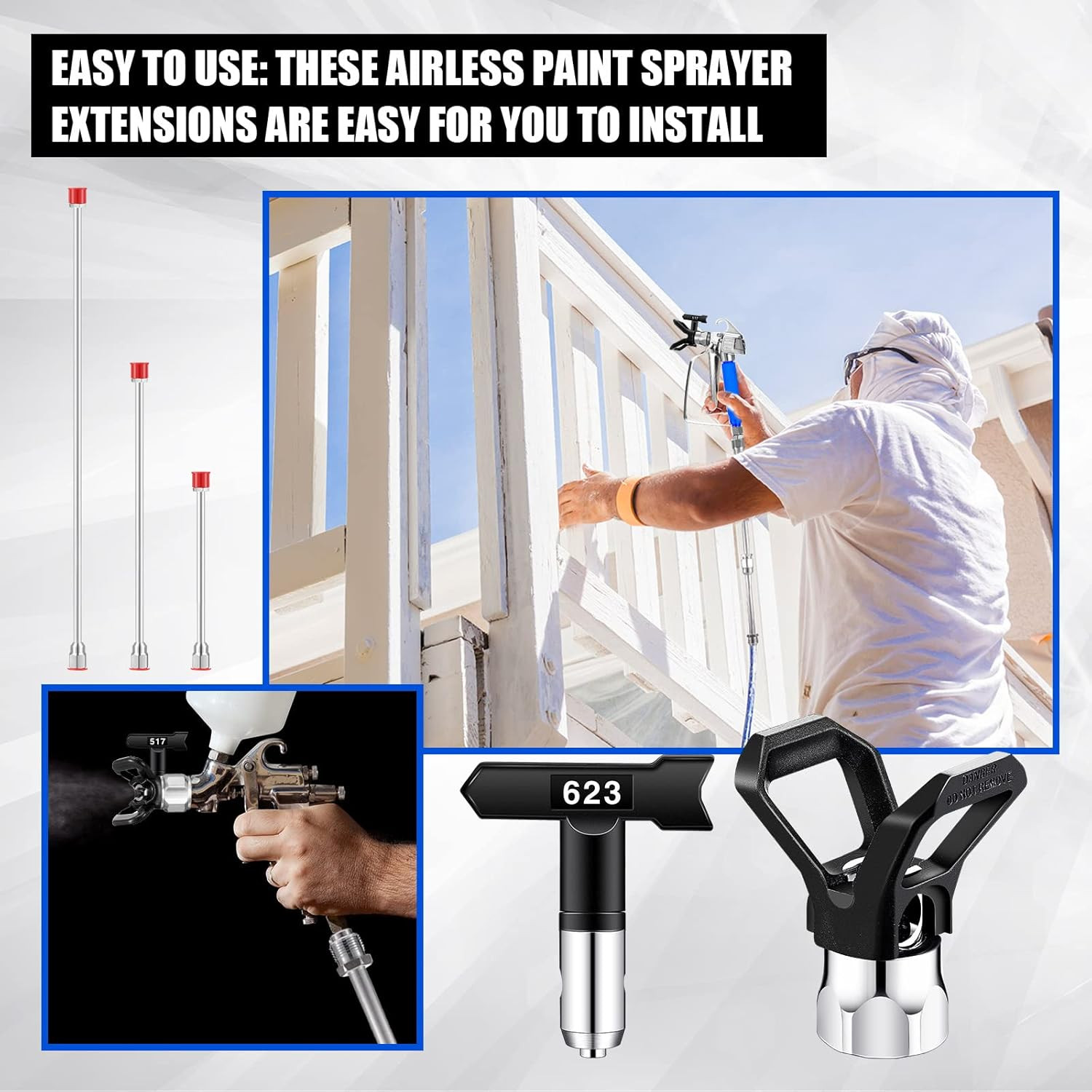 16 Pieces Paint Sprayer Hose Set, Airless Paint Sprayer Hose Kit with Spray Gun
