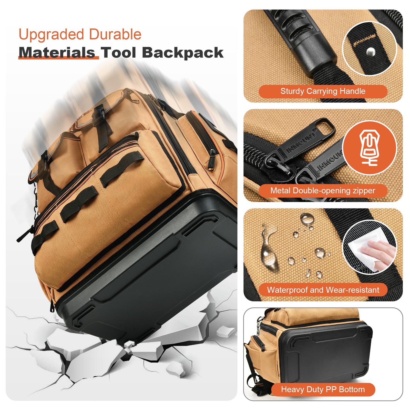 LOKASS Tool Backpack Heavy Duty with Molded Bottom, 1680D 56-Pocket Tool Bag …