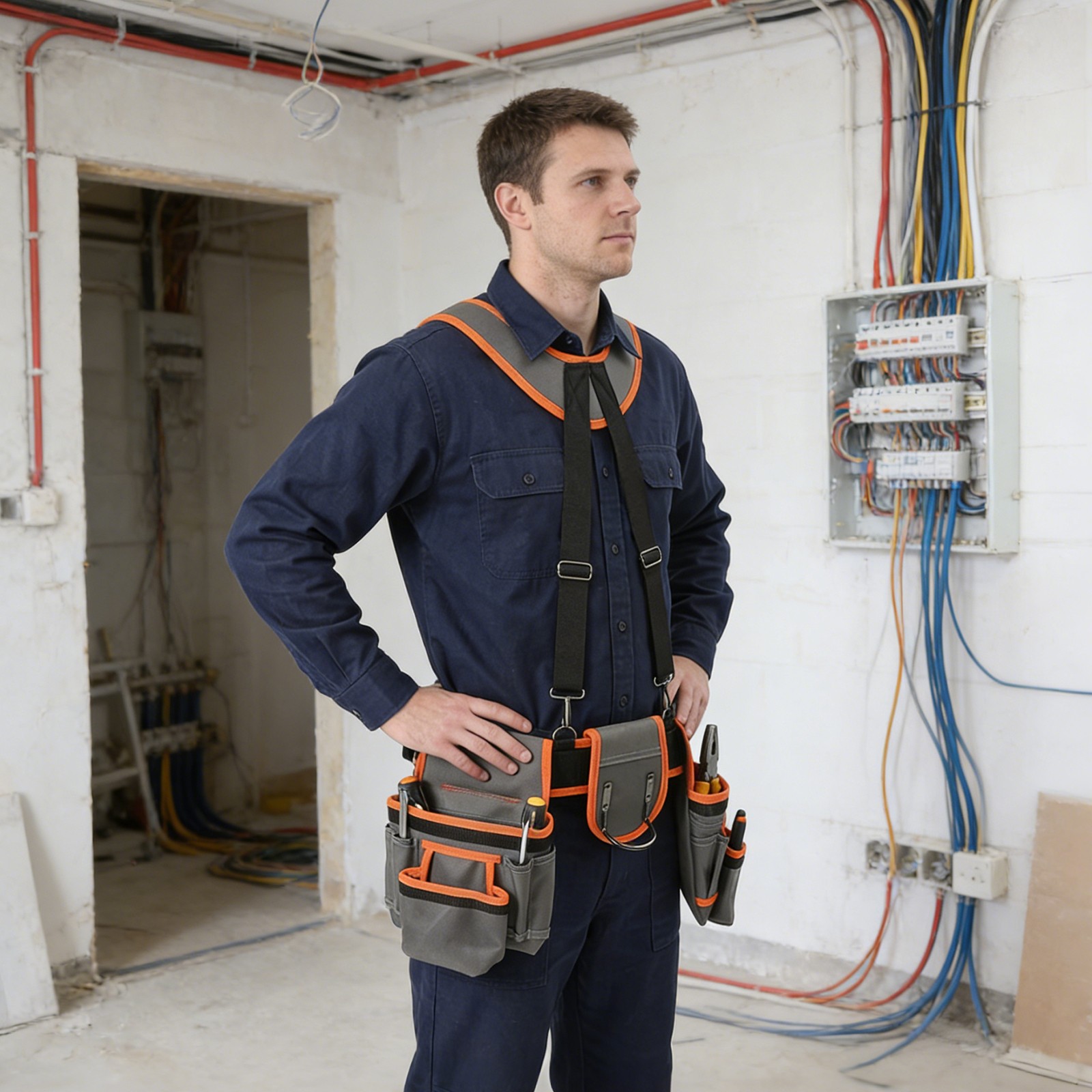 Heavy Duty Tool Belt Pouch with Suspenders Multifunctional Electrician Tool Bag