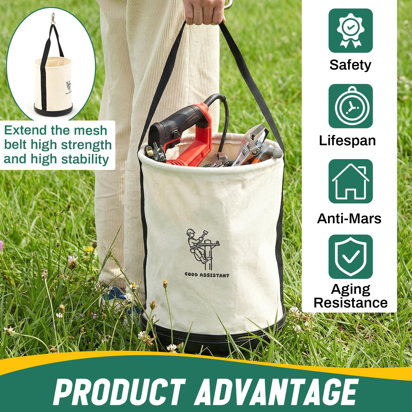 2 Pack 15″ x 12″ Canvas Tool Bucket Bag, Heavy Duty 150 Lbs Load Capacity, Tr…