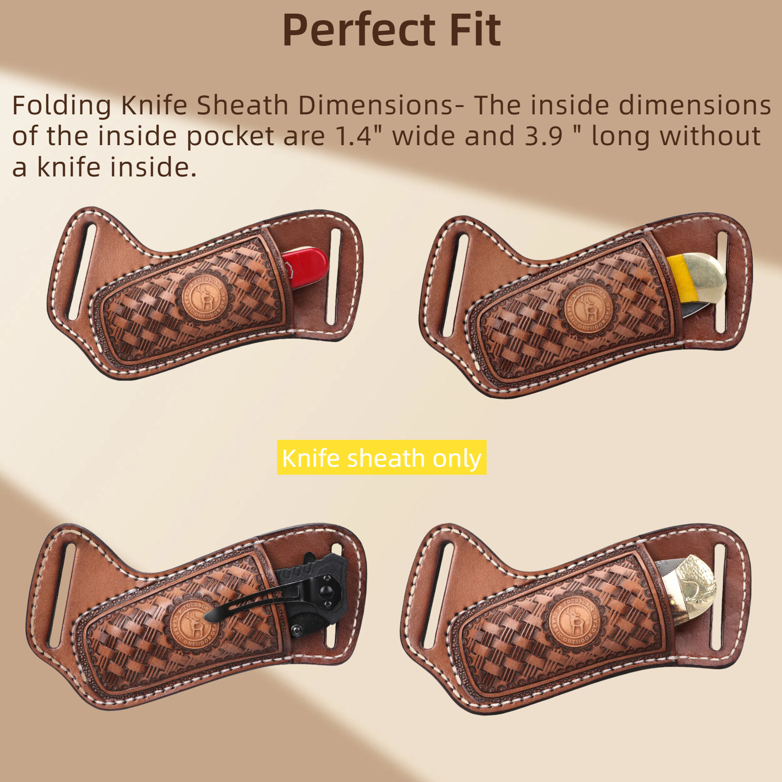 TOURBON Leather Folding Knife Sheath Belt Carry Pouch Tool Pocket Knives Holster