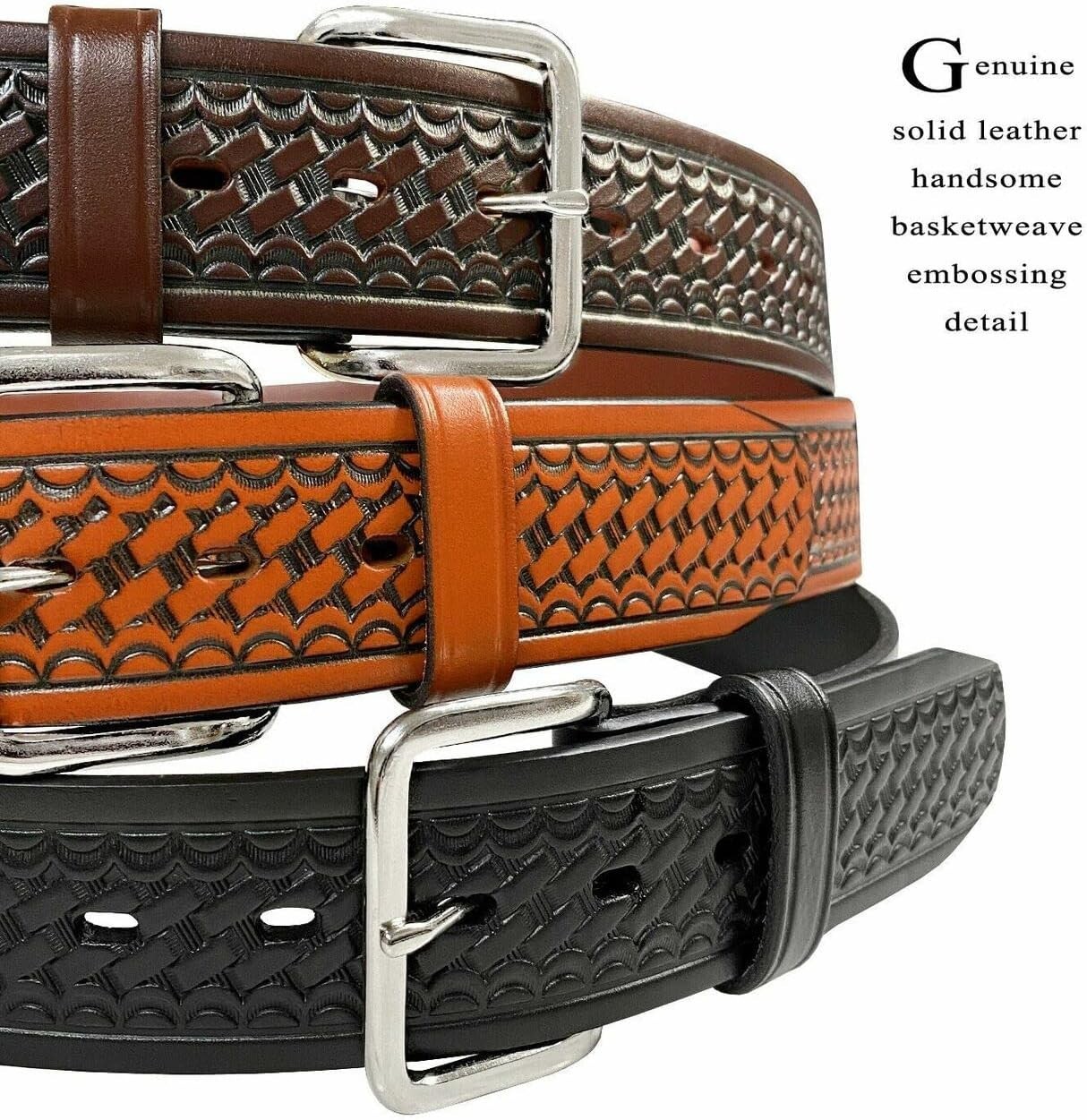Full Grain Leather Work Belt 1-3/4″ Wide, Silver Buckle