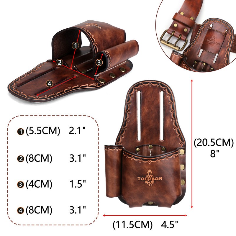 TOURBON Leather Tape Measuring Belt Pouch Knife Holder Contractor Pencil Case
