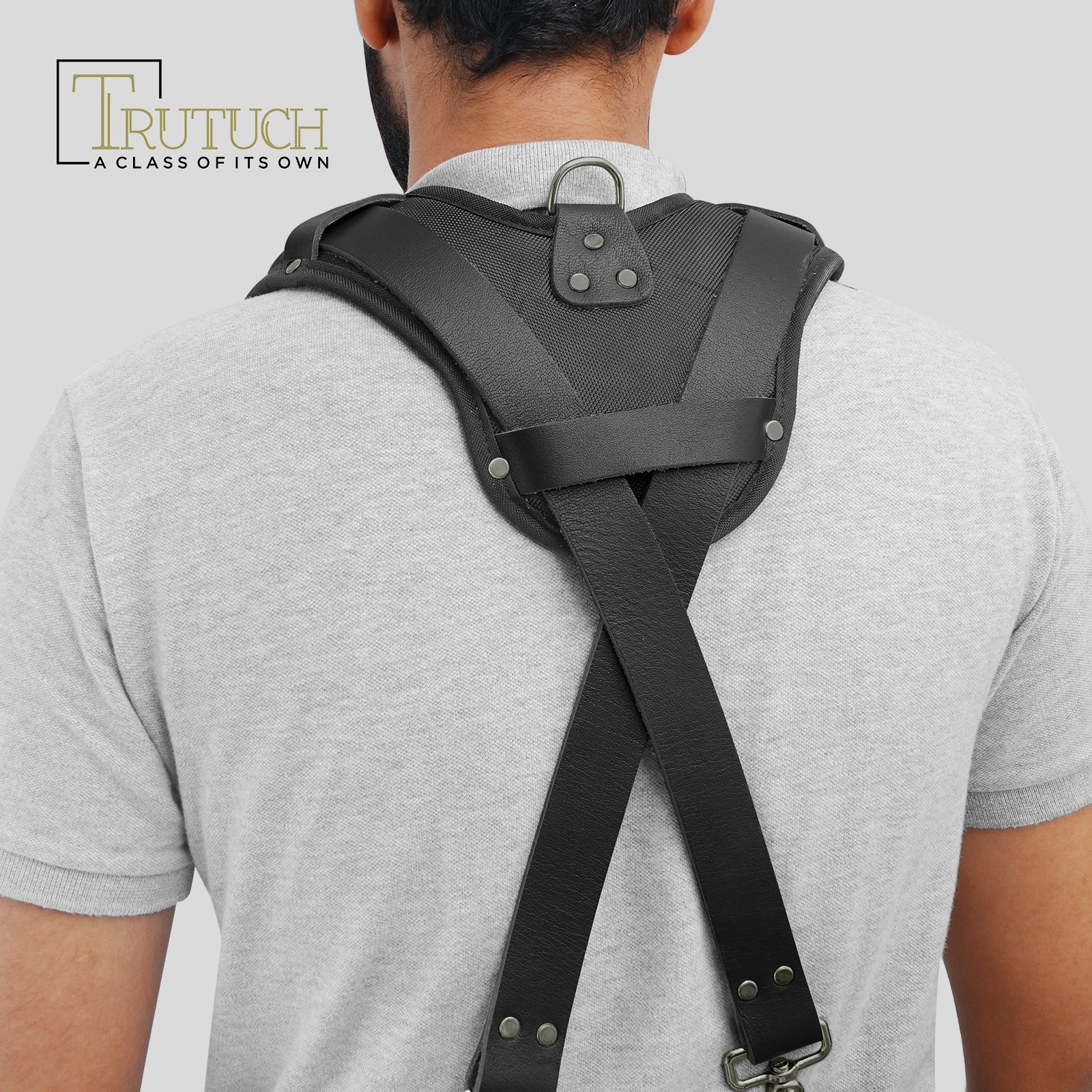 Trutuch Black Leather Tool Belt with Suspender | 18 Pockets | Framers Tool Belt