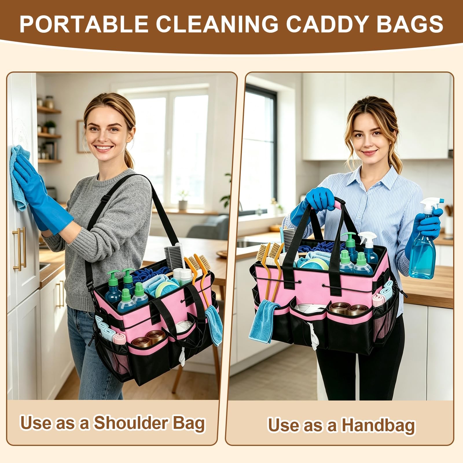 Large Cleaning Caddy Bag – 15″ x 10.5″ x 9″ Heavy-Duty Organizer Tote for Hou…