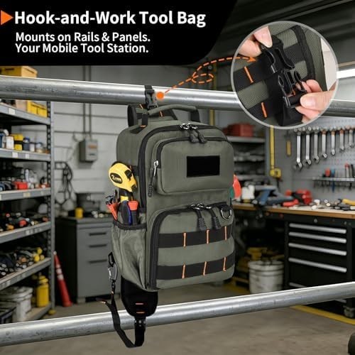 Tactical Electrician & HVAC Tool Chest Bag with 3-Point Harness, 15-Pocket 1680D