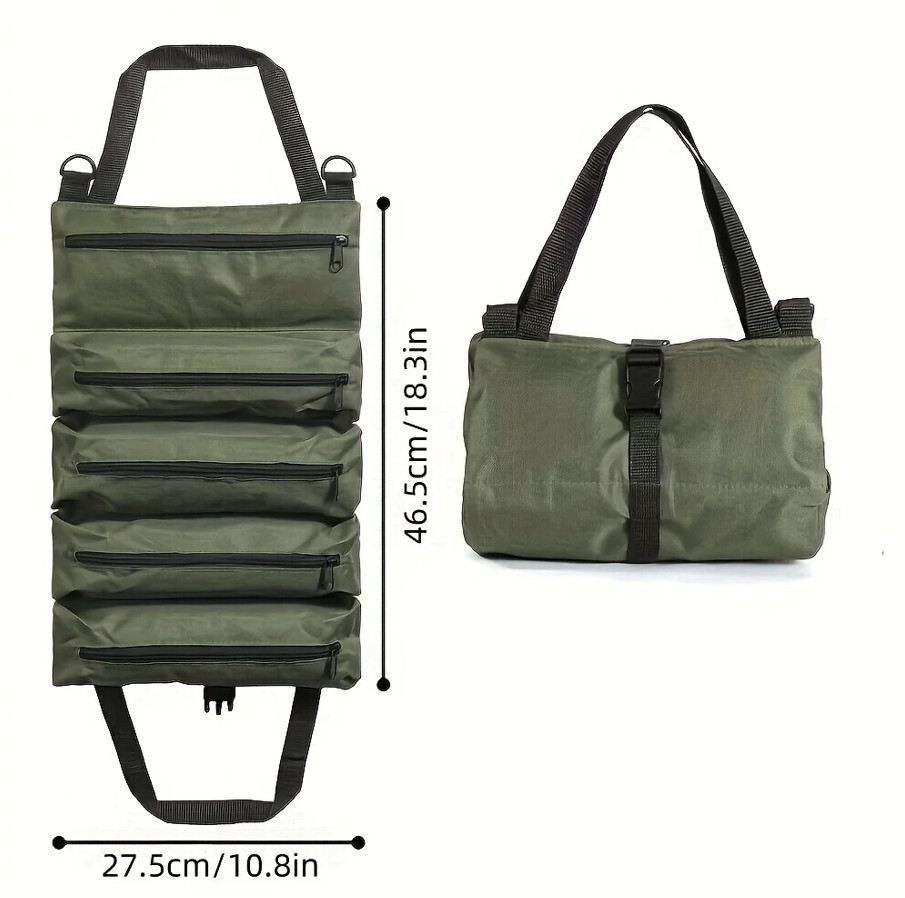 1pc Heavy-Duty Roll-Up Tool Bag Oxford Cloth Multi-Pocket Tool Organizer – NEW