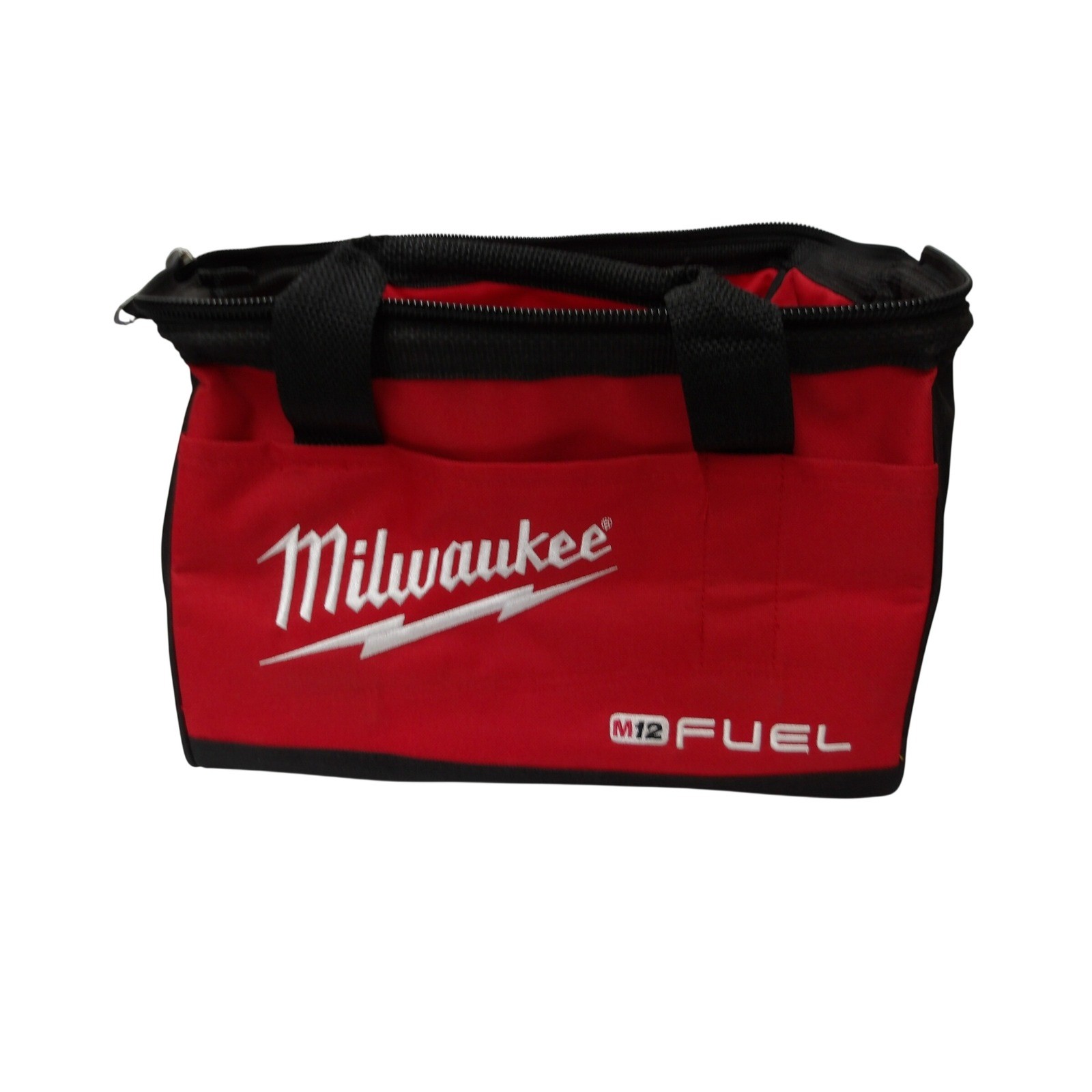 Milwaukee M12 Fuel Red Black Canvas Zippered Contractor Tool Bag /#26696