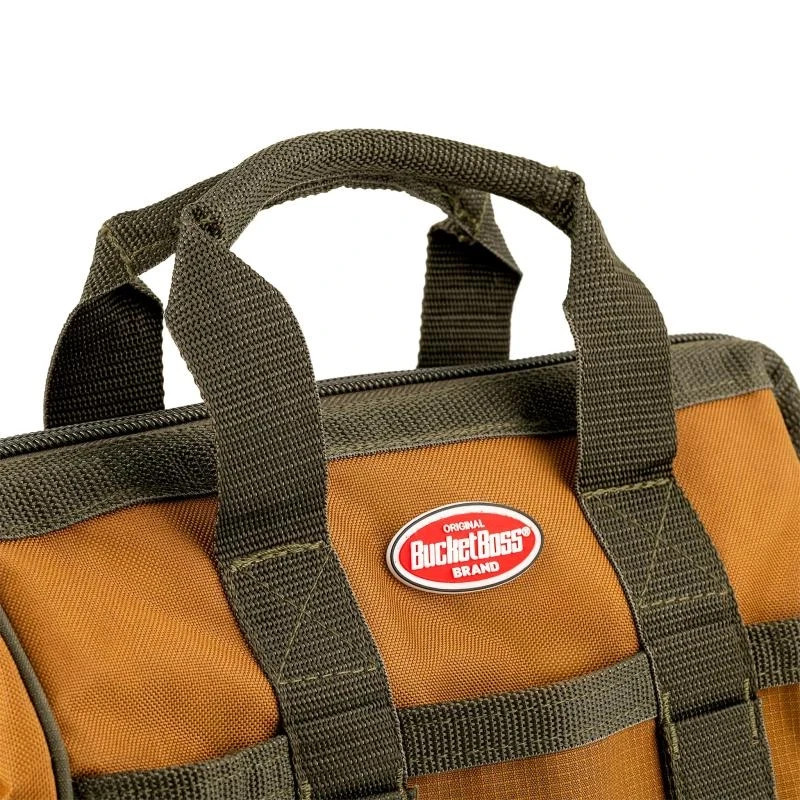 Bucket Boss 12 in. Gatemouth Tool Bag with zippered top and 16 Total Pockets