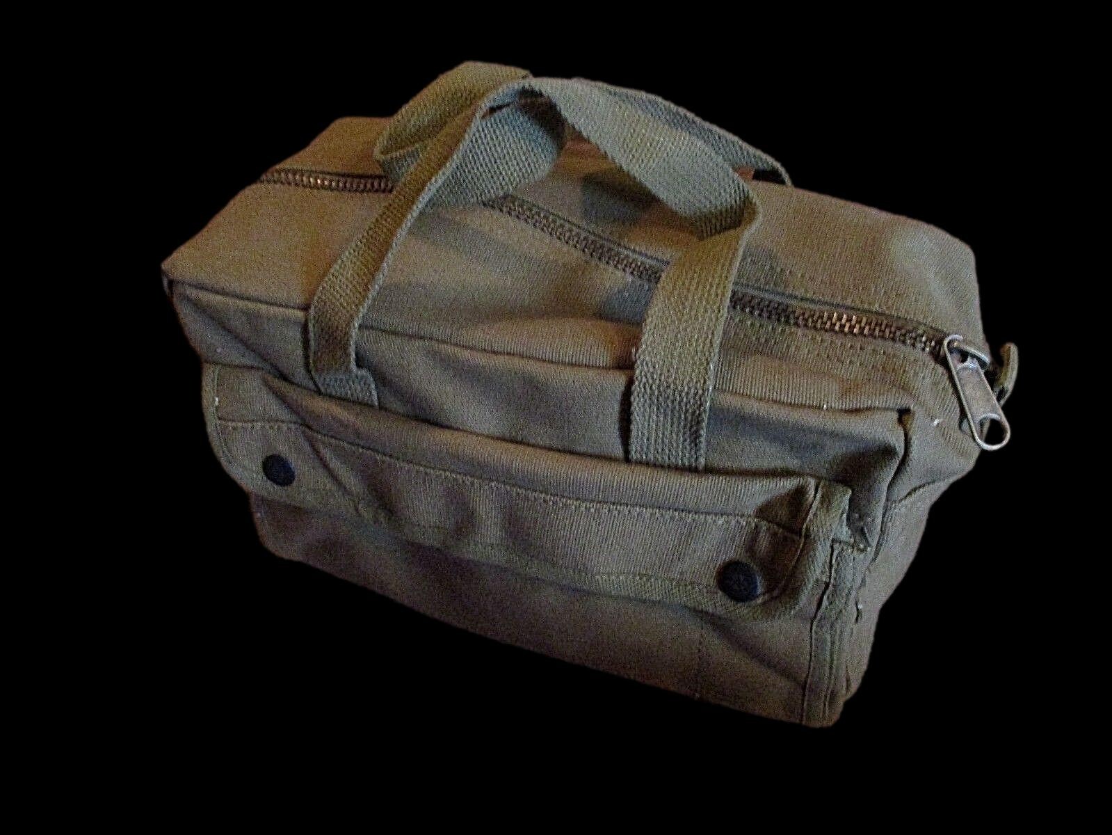 HEAVY DUTY OD GREEN MILITARY STYLE MECHANICS HARD BOTTOM TOOL BAG BRASS ZIPPER