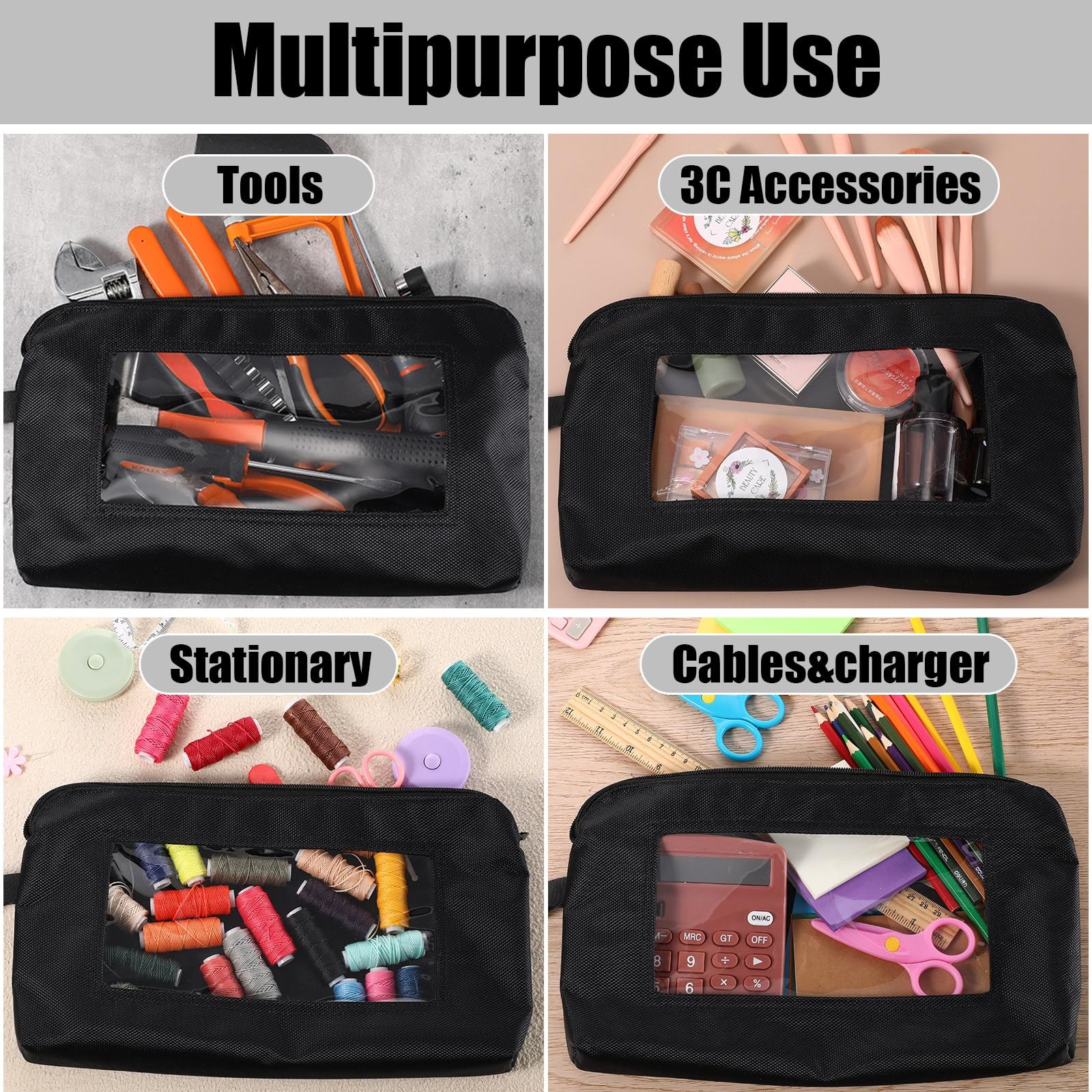 6 Pcs Small Tool Pouch 1680D Oxford Zipper Bags with Clear Window, Multipurpo…