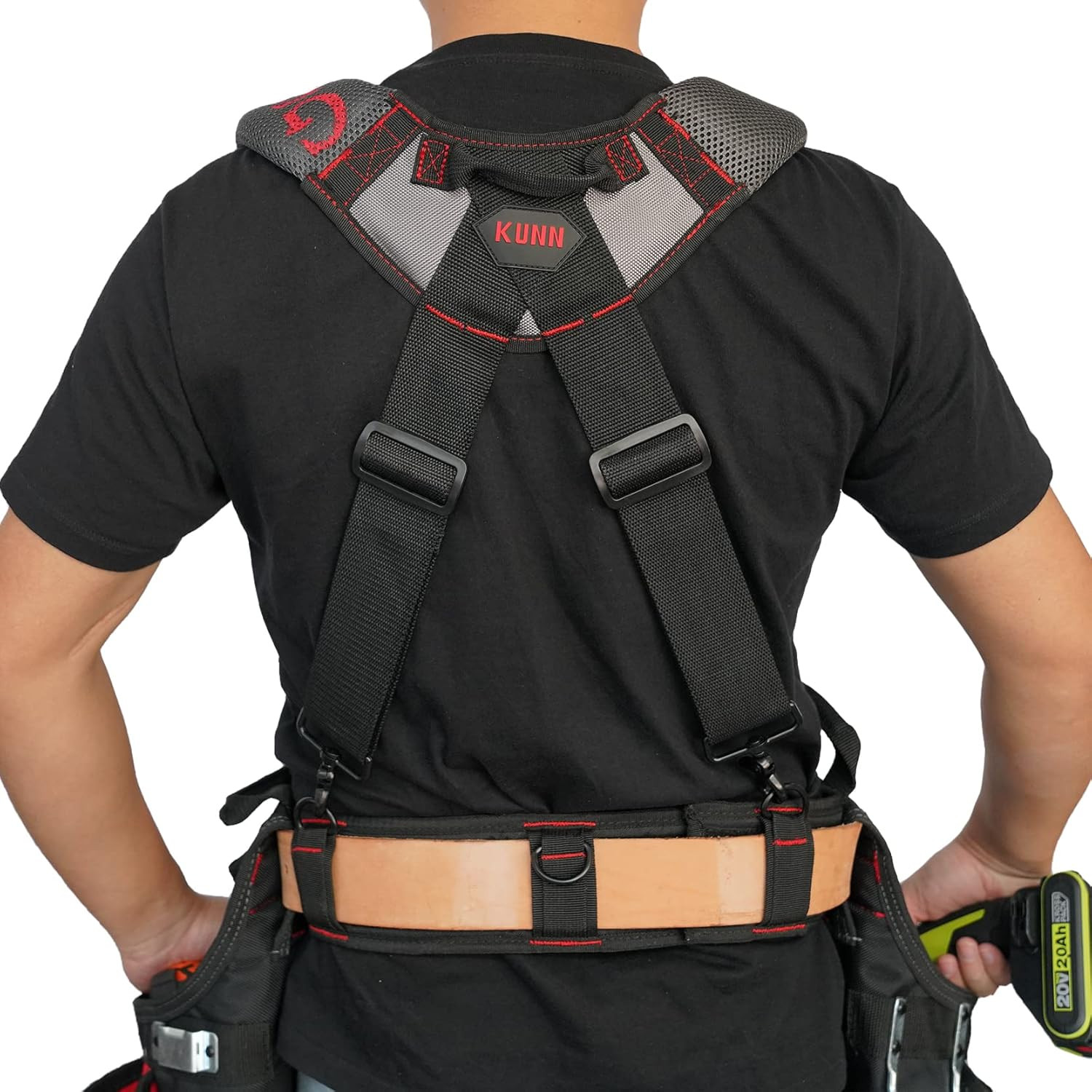 Comfortable Padded Tool Belt Suspenders with Phone Case & Attachment Loops