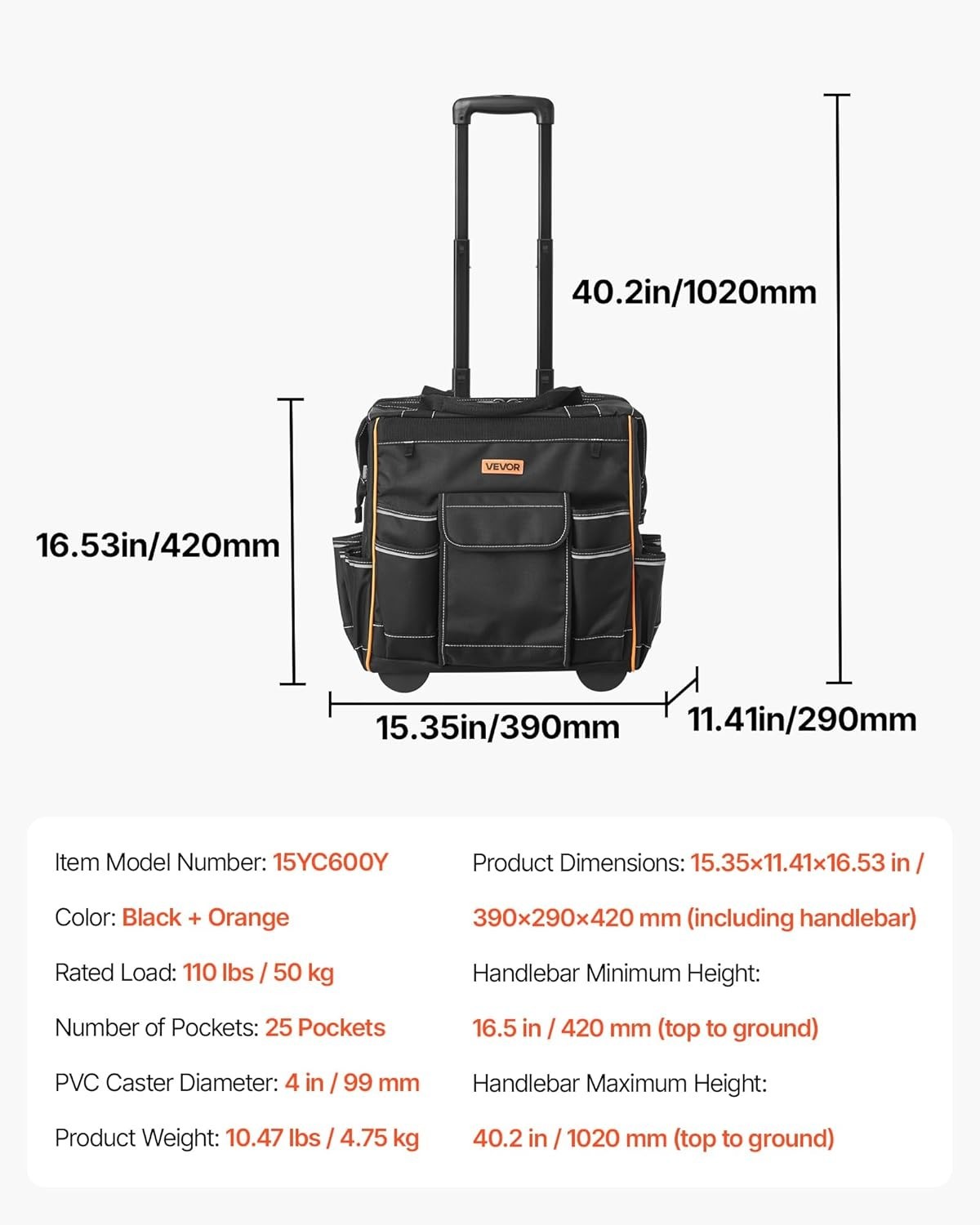 Water Resistant 15 Inch Roller Tool Bag with Durable Oxford Fabric for Tough Use