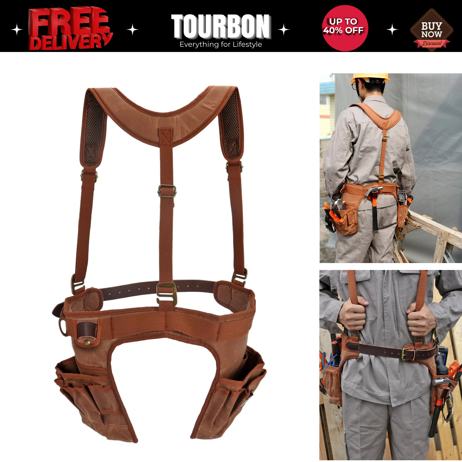 TOURBON Framer Workshop Tools Rig Belt Harness Pack Carpenter Drill Carry Case