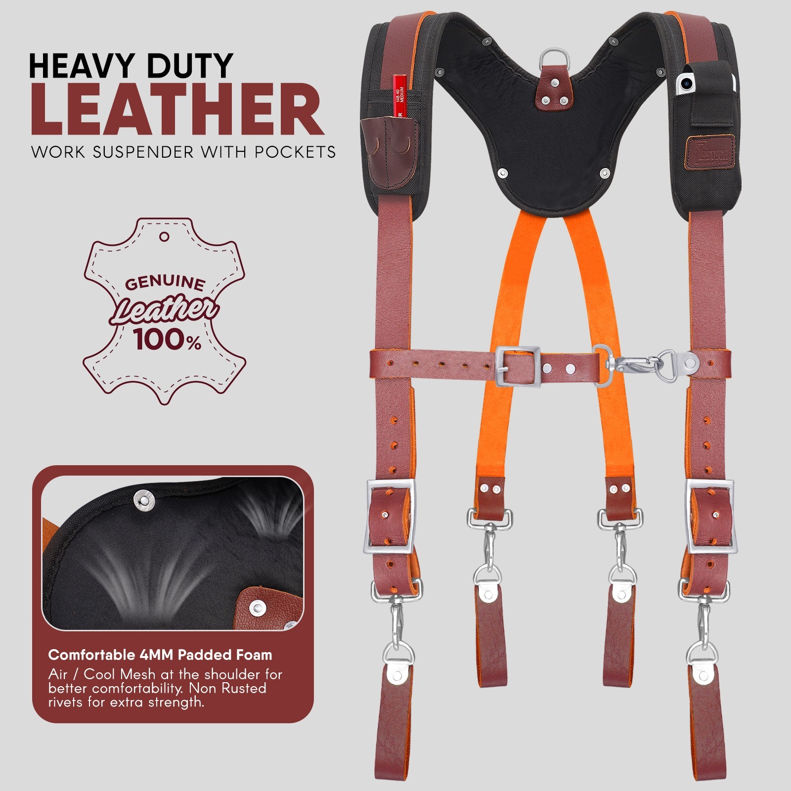 TRUTUCH Nylon and Leather Tool Belt with Leather Work Suspender | Construction