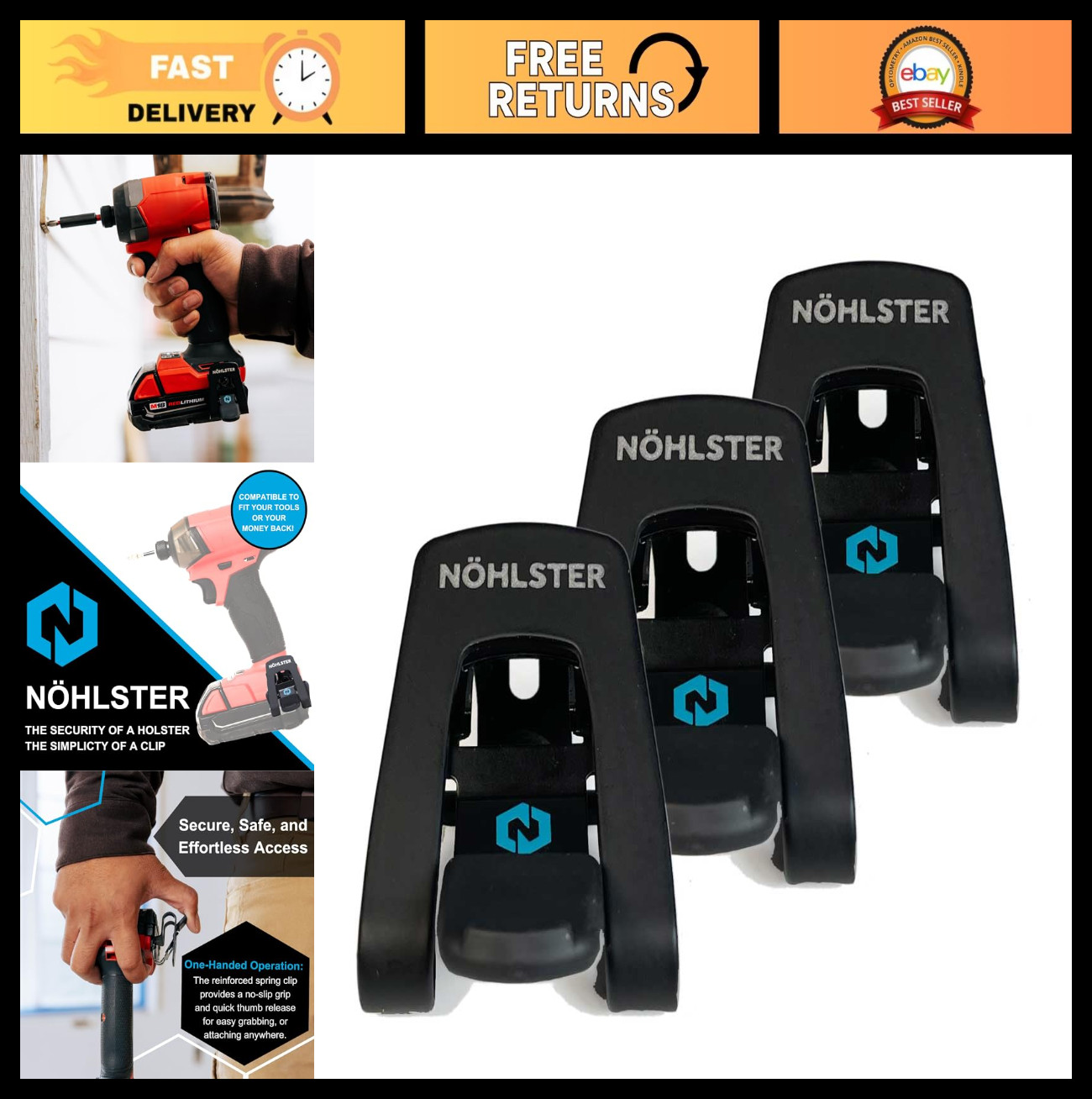 Locking Drill Clip Tool Holster for Cordless Drills & Impact Drivers – 3-Pack