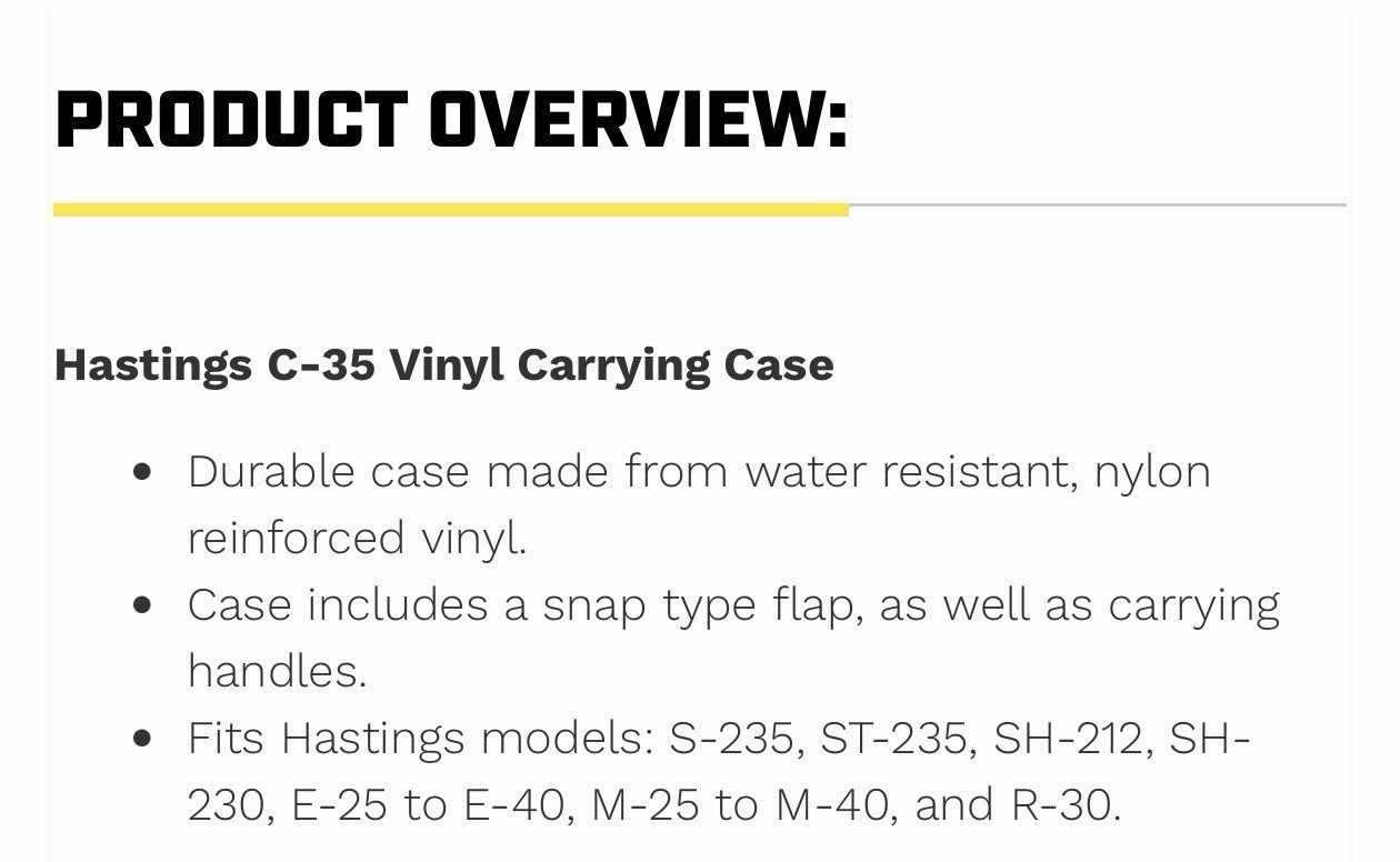 Hastings Hot Stick Bag with Handle C-35 New