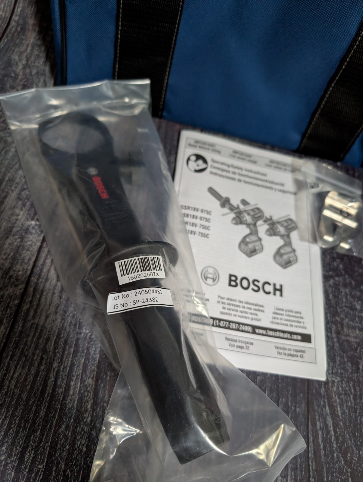 Bosch 975C 755C Accessoies Lot: Tool Bag Auxiliary Handle Belt Clip Manual NEW
