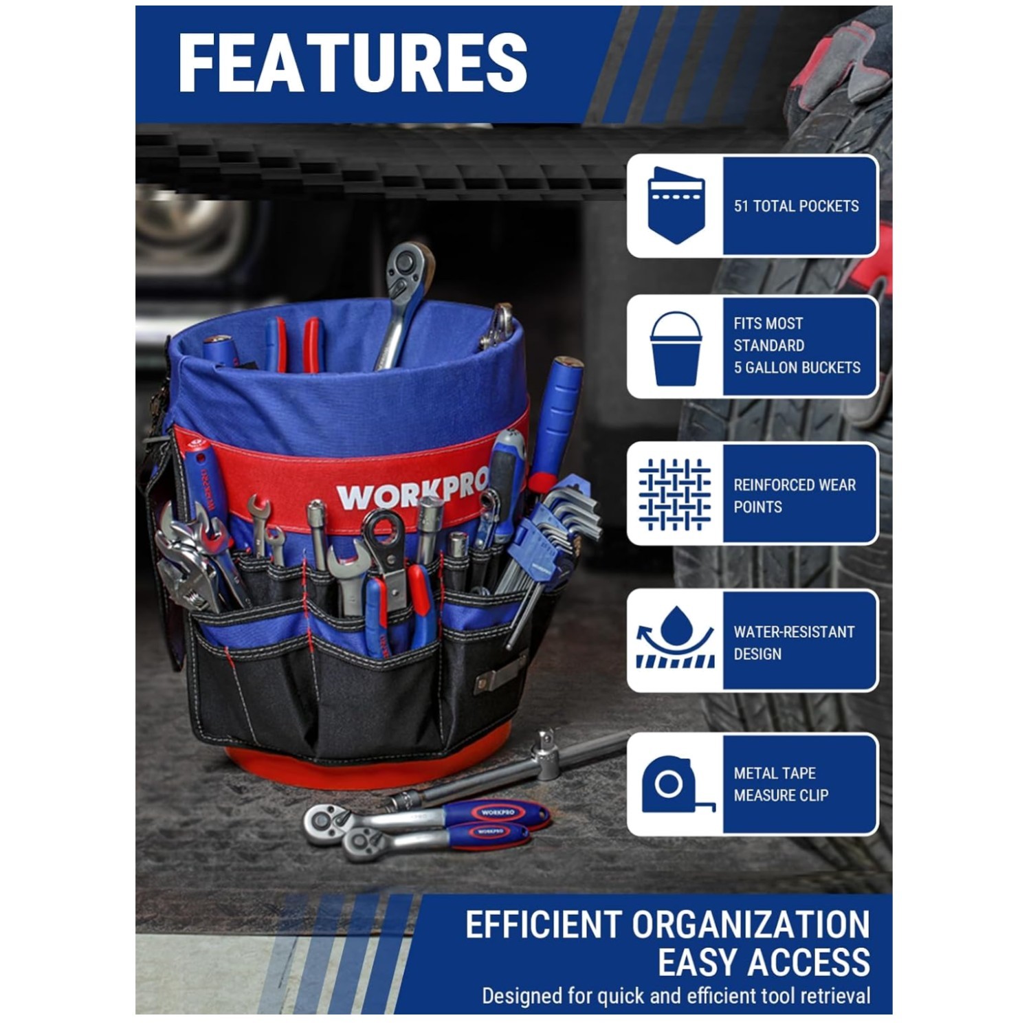 Lightweight Tool Organizer for 5-Gallon Bucket