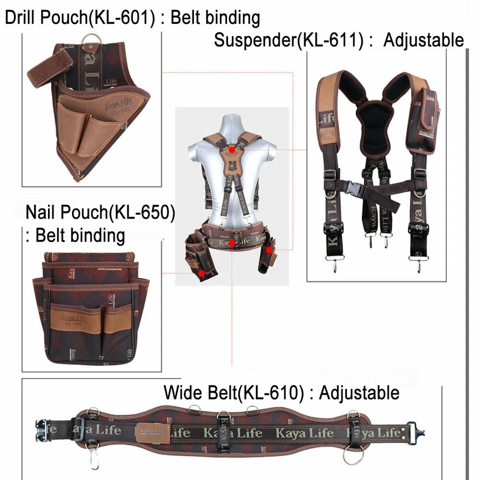 KAYALIFE KL-600 Tool Belt Set with Suspenders & Drill Holster | Made in Korea