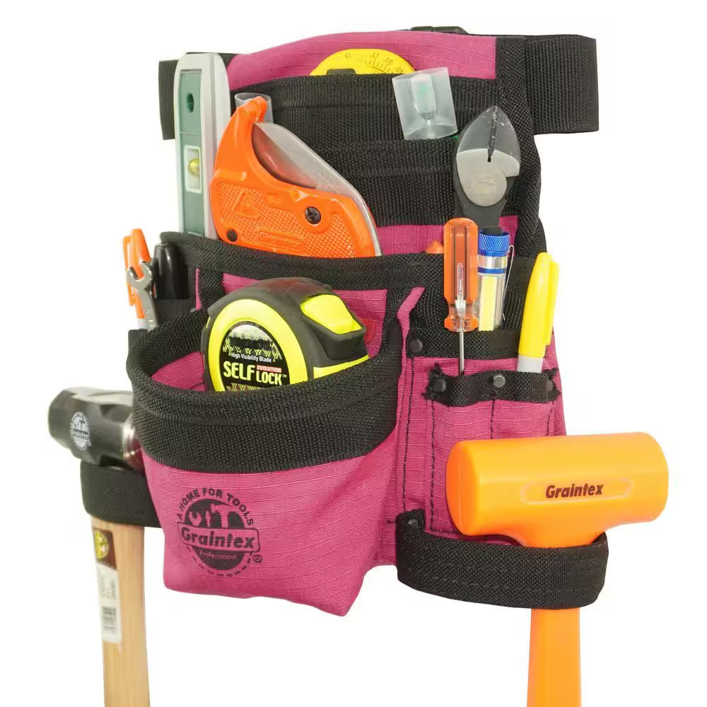 Pink Canvas 10-Pocket Finisher Tool Pouch with Belt