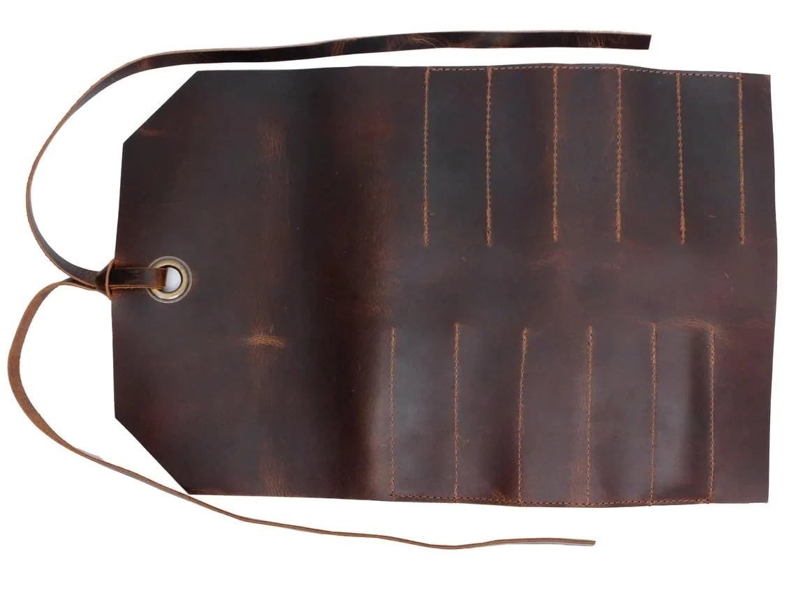 Leather Tool Roll Up Pouch (10 Slots) – Leather Tool Wrench Roll/Chisel Bag P…