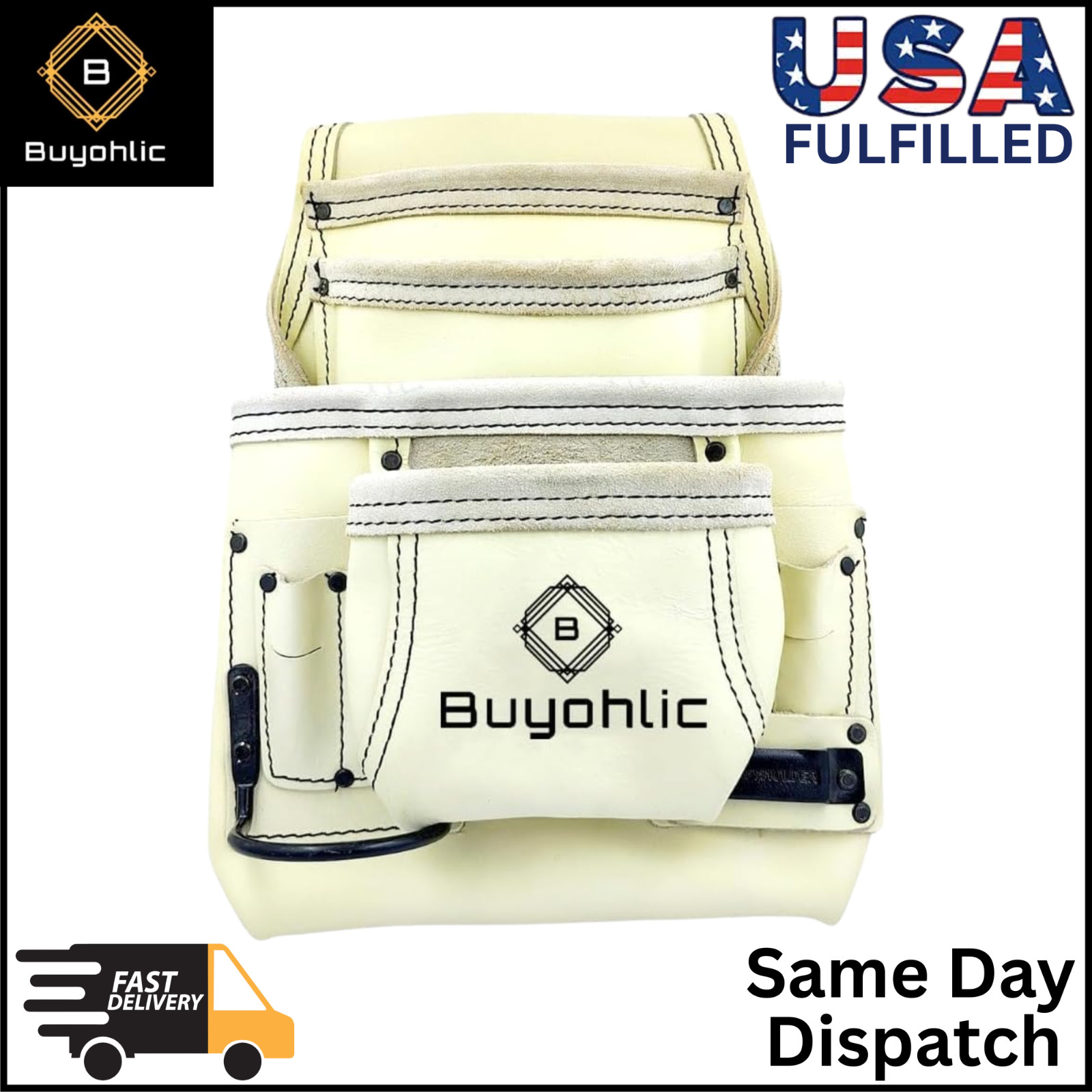 Heavy-Duty Leather Tool Bag 10 Pocket Top Grain Construction Pouch