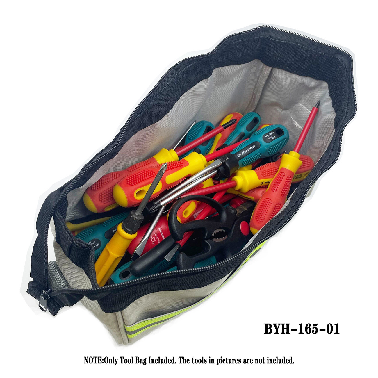 Heavy Duty Professional Tool Bag with Metal Zippers Wide Mouth Multi-Purpose Pro