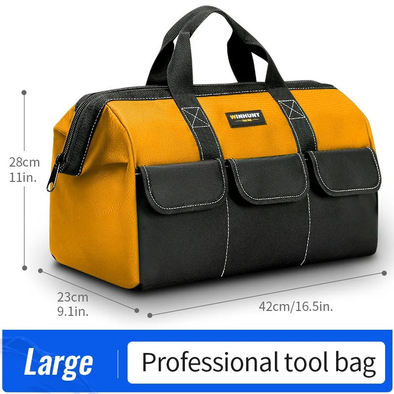 1pc Yellow Heavy Duty Tool Bag Wide Mouth Electrician Storage Tote – NEW