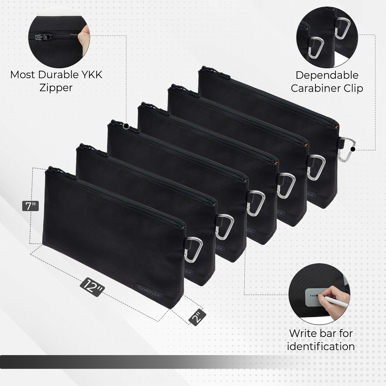Coreflex 6 Pack Tool Pouch Zipper Bag, Small Tool Bag, Multipurpose Storage, Blk