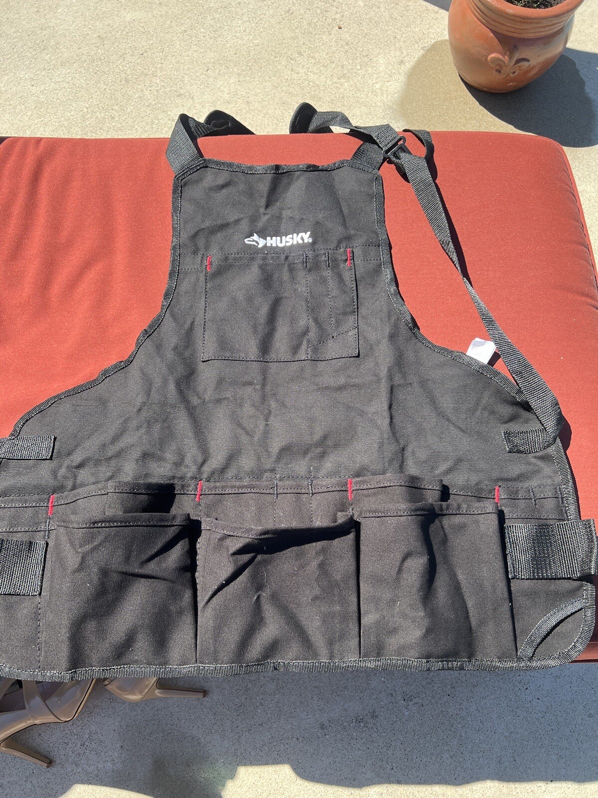 23 In. 16-pocket Black Canvas Bib Tool Apron | Husky Inch Pocket Storage Work