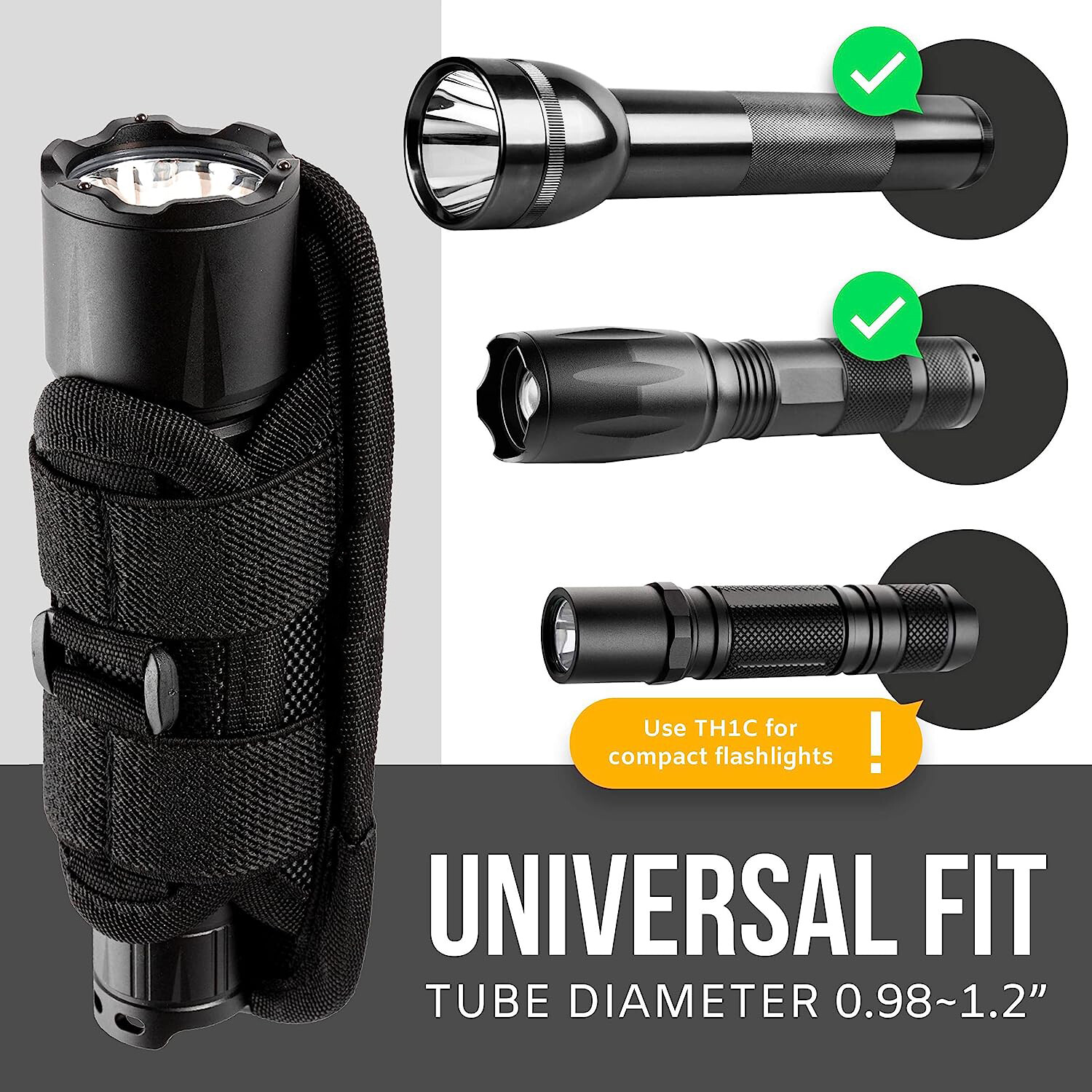 Tactical Flashlight Holster 360 Degree Holder for Police Military Security Belt