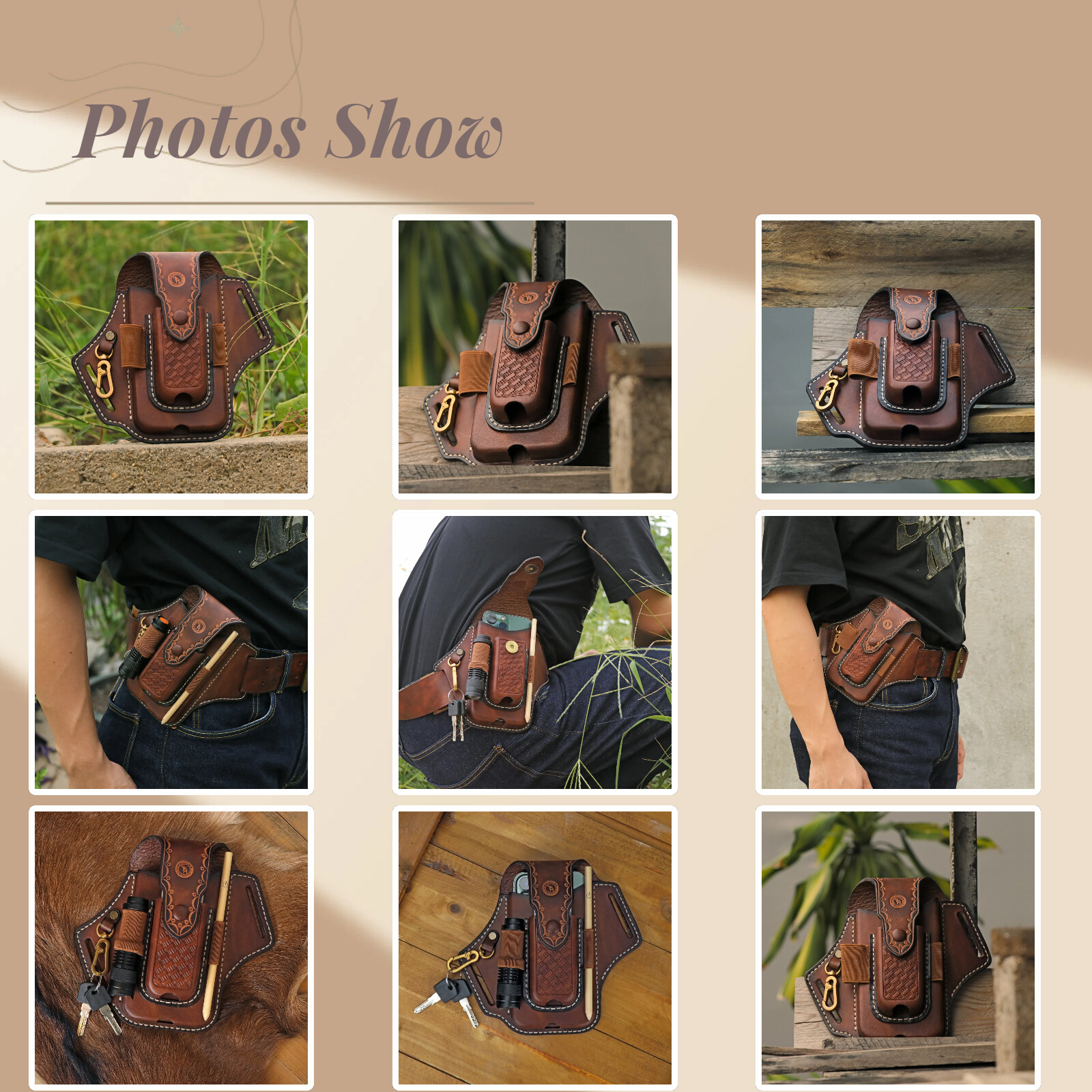 Tourbon Leather EDC Multitool Carrying Sheath Belt Holster Pen Pouch Phone Case