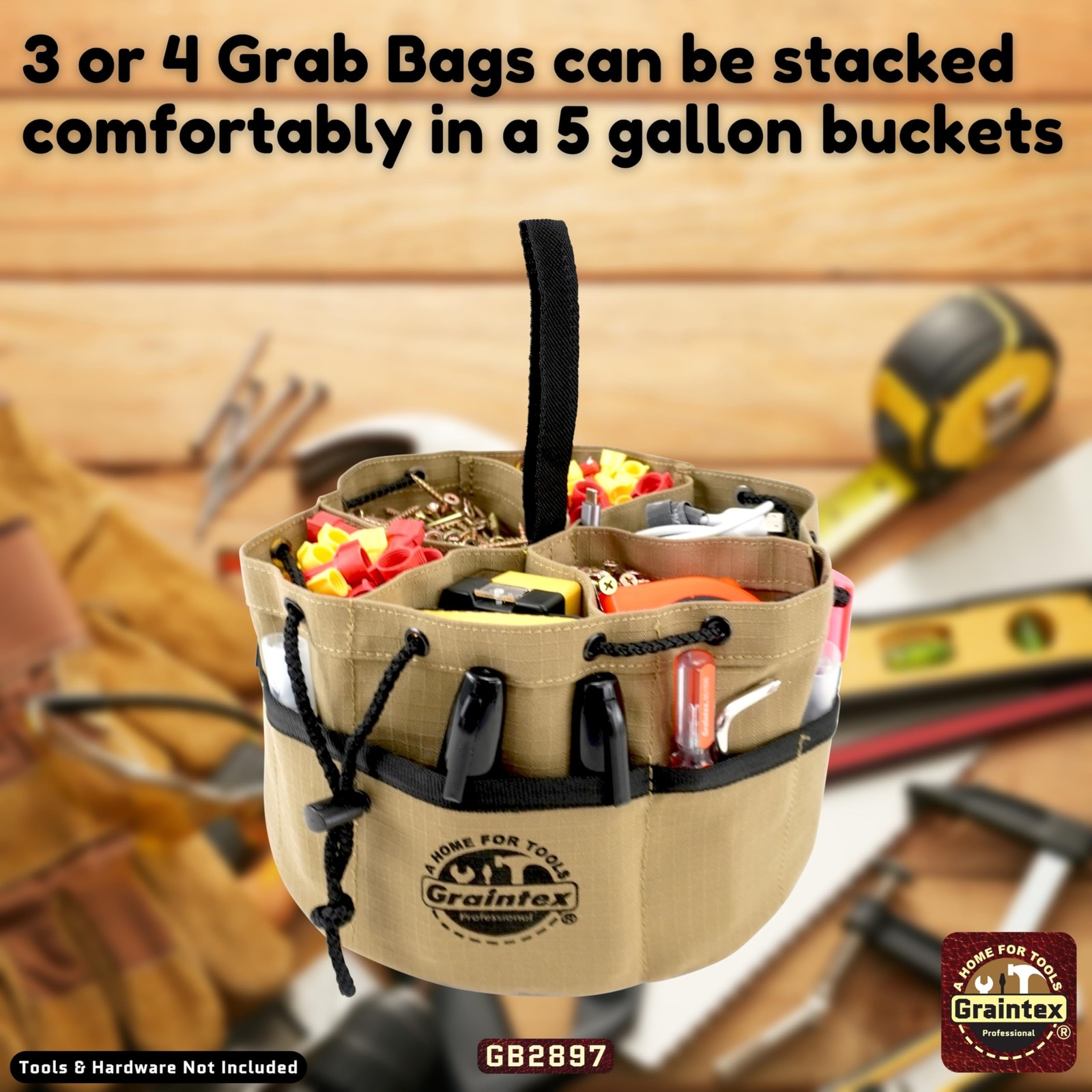 Graintex 18 Pockets Grab Bag Rip-stop Canvas Drawstring Mid Size, Khaki