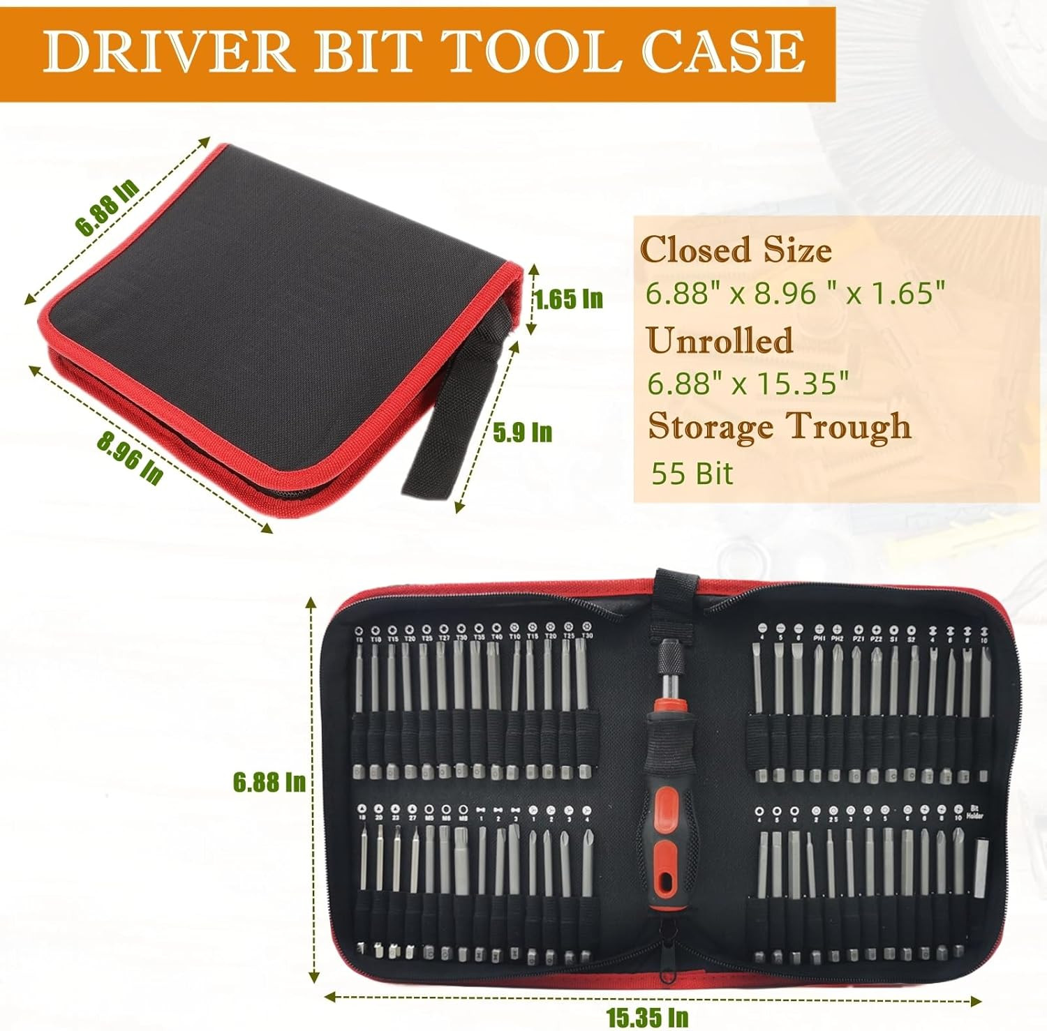 BLIRITEL Drill Bit Organizer Bag, Oxford Tool Case Holds 55 Bits, Portable Small