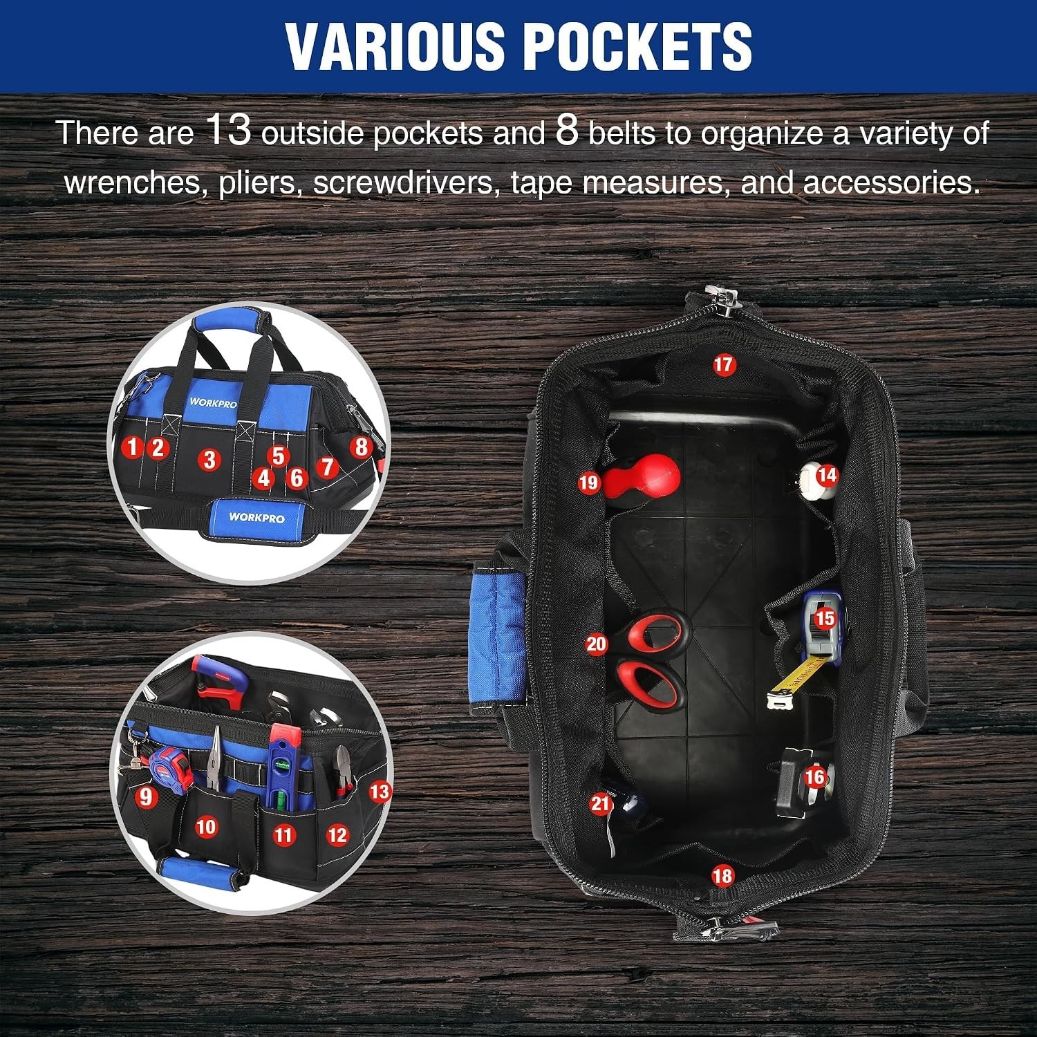 16-inch Wide Mouth Tool Bag with Water Proof Molded Base | Multi-Pocket, Heav…