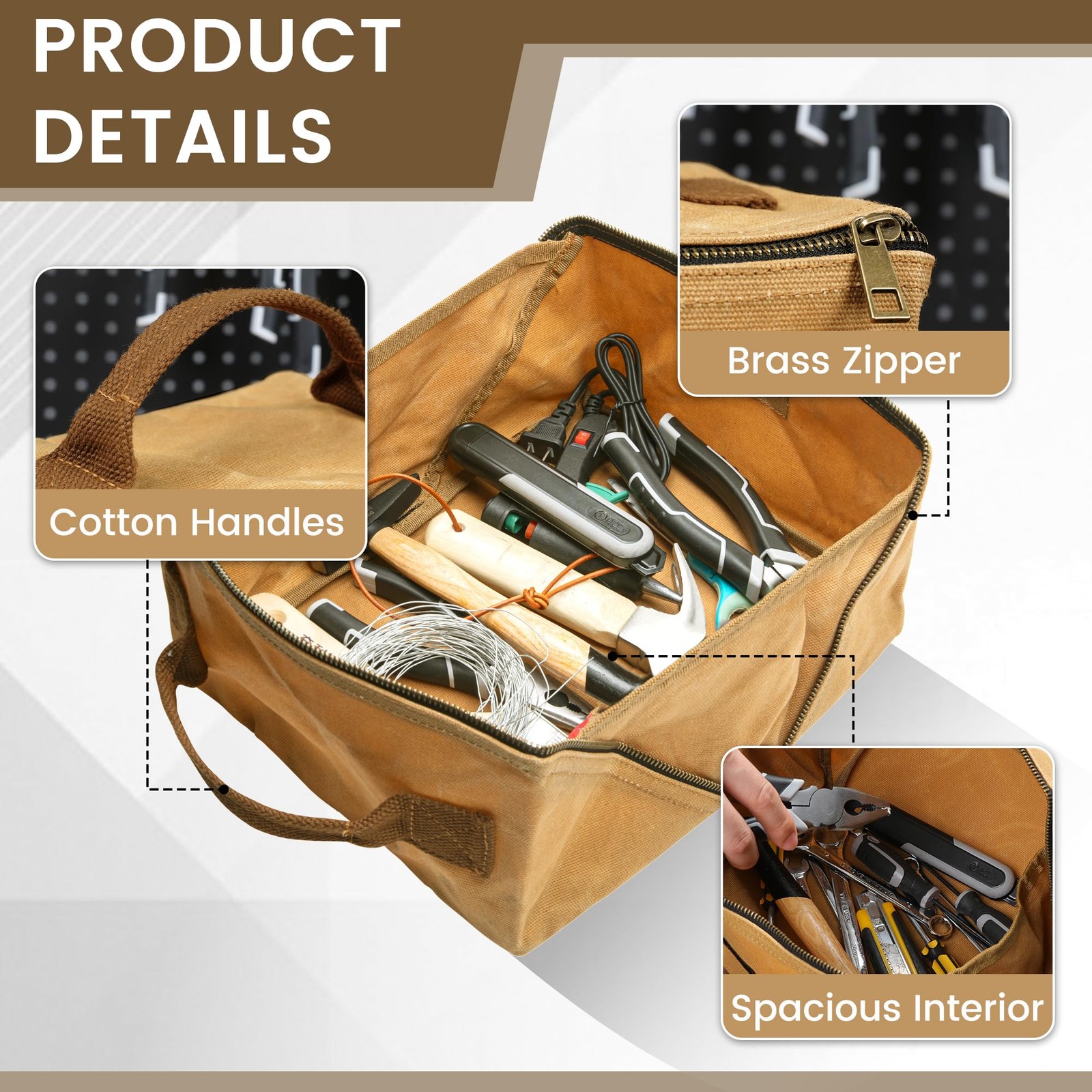 Canvas Tool Bag Zippered Pouch 16 OZ Waxed 9.5″L X 10.5″W X 5.5″H – Storage