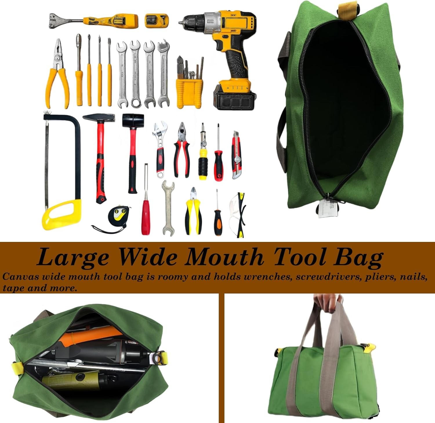 Heavy Duty Tool Bag with Zipper Muti-Purpose Storage Large Capacity Waterproof