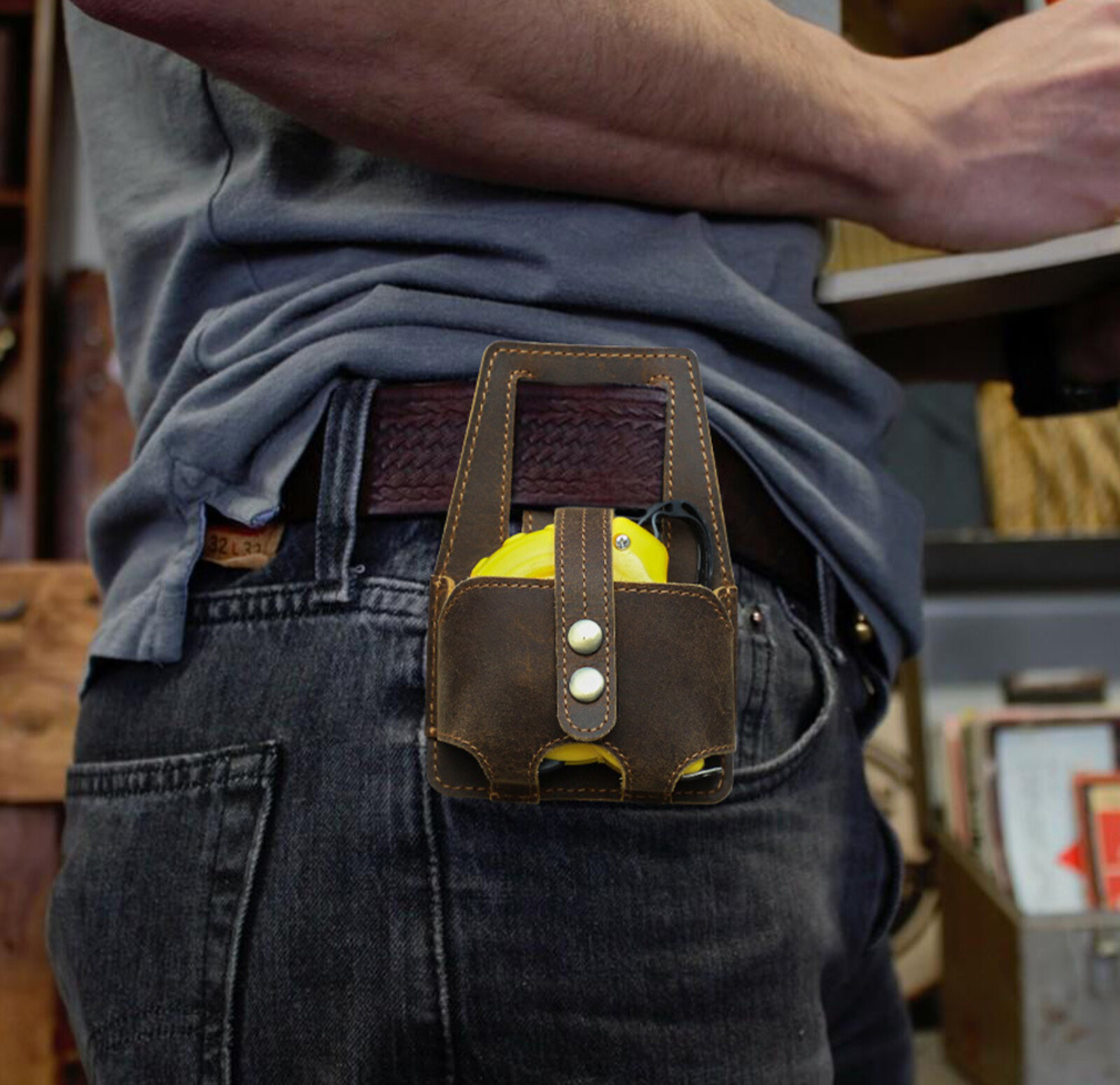 Leather Tape Measure Holder 5m Belt Pouch Tool Organizer for Construction DIY
