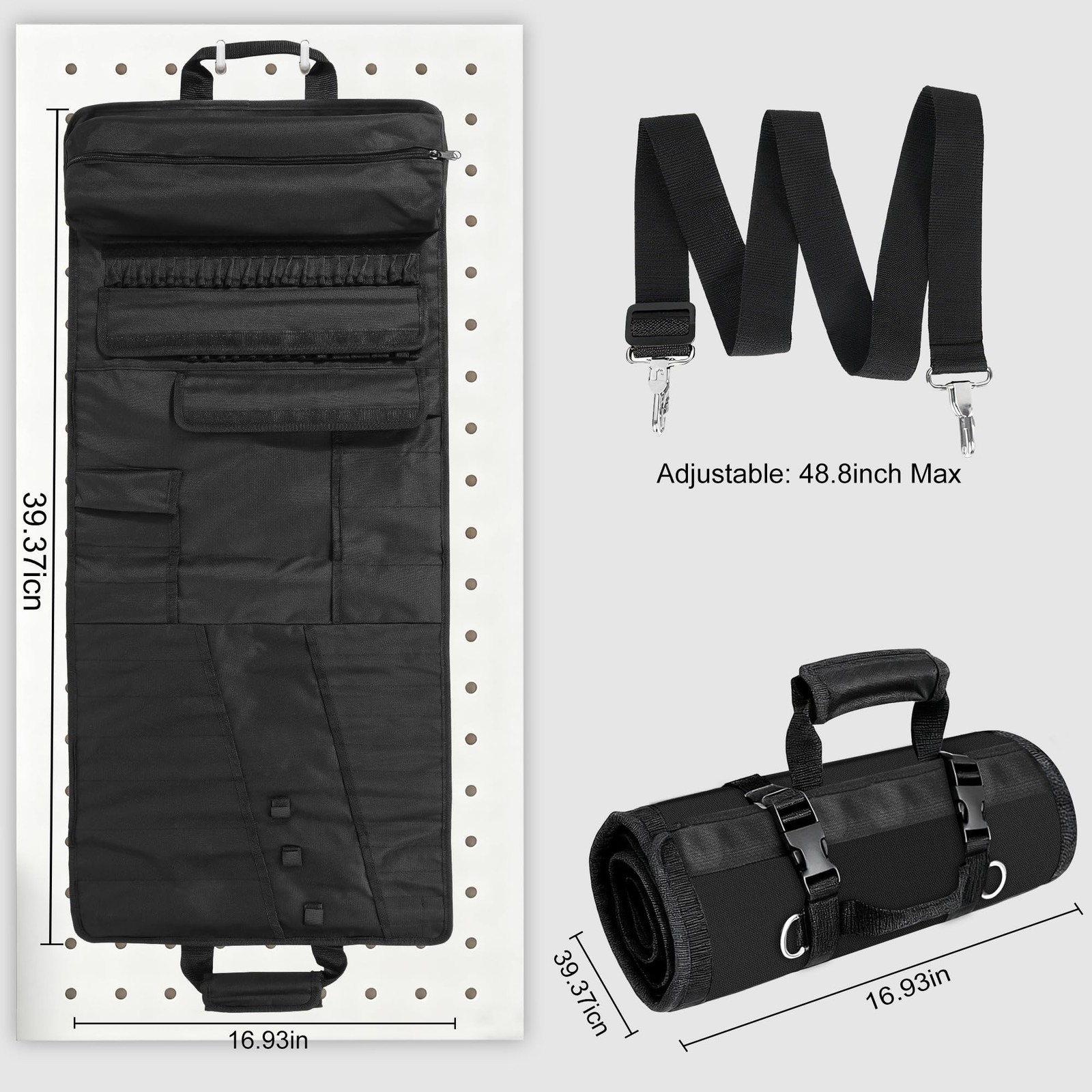 Tool Bag,Large Roll-Up Tool Bag Organizer with 28 Pocket Organizer, 34 Socket…