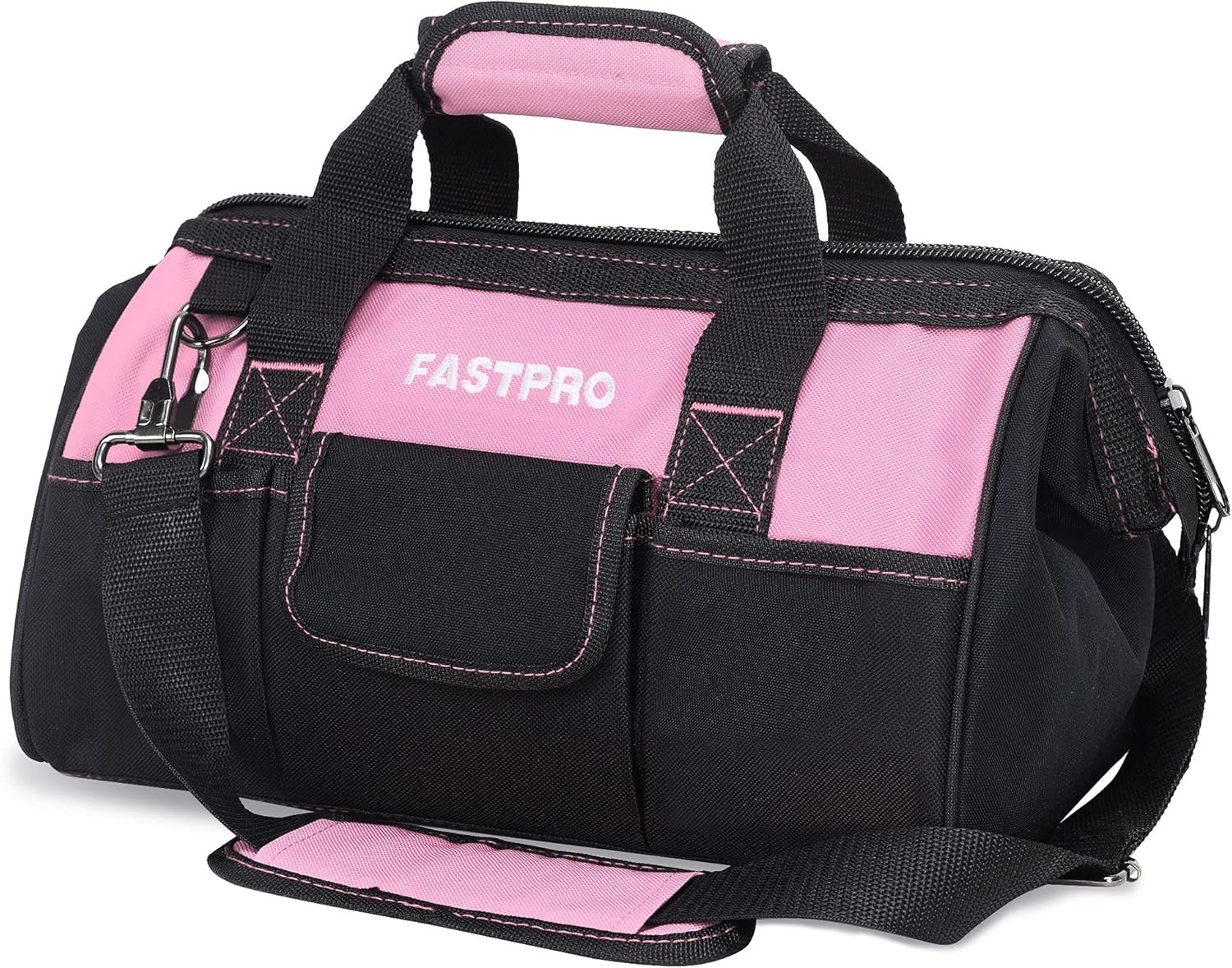 14-Inch Pink Tool Bag for Women, Zip-top Wide Mouth Open Tool Organizer, with…
