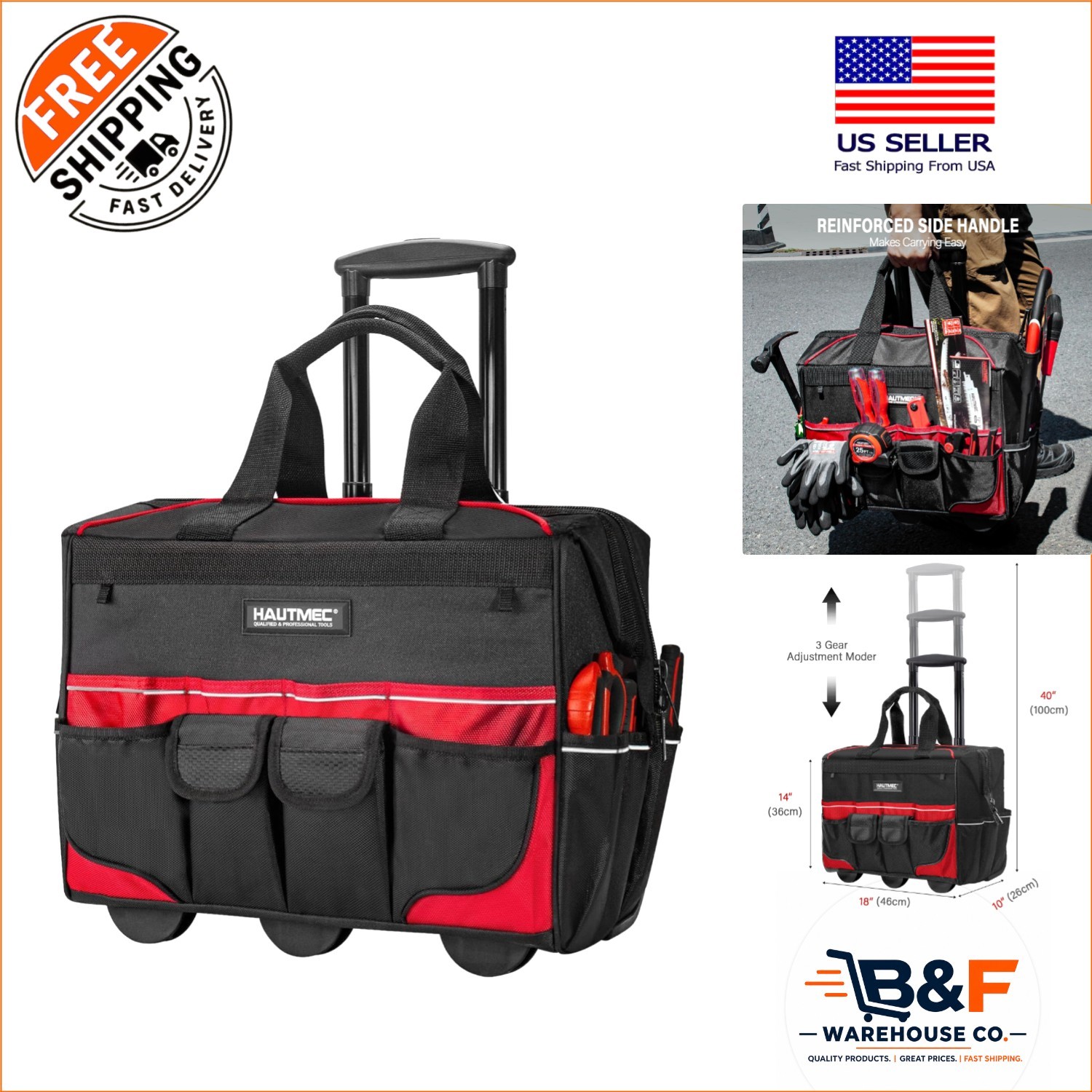 Heavy-Duty Oxford Fabric Tool Bag – 110 lbs Capacity with Telescoping Handle