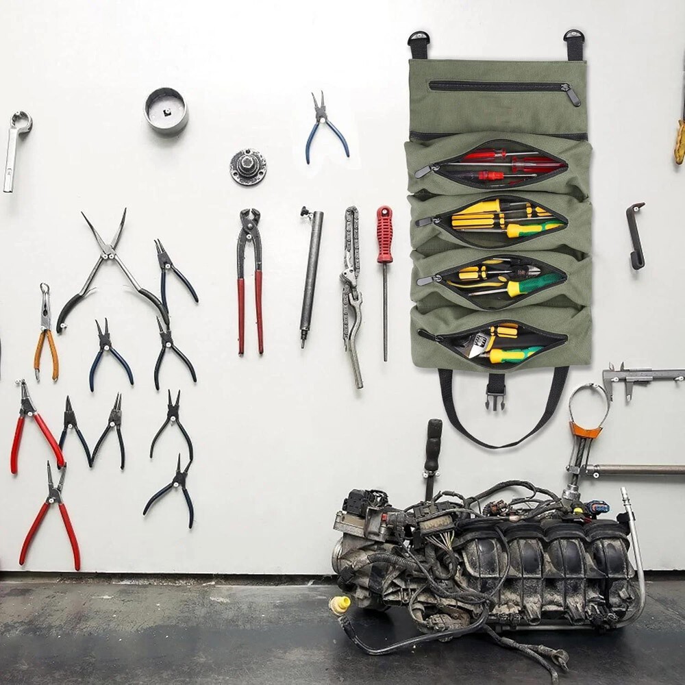 Tool Roll Up Bag Heavy Duty Tool Organizer Portable Storage Hanging on the Wall