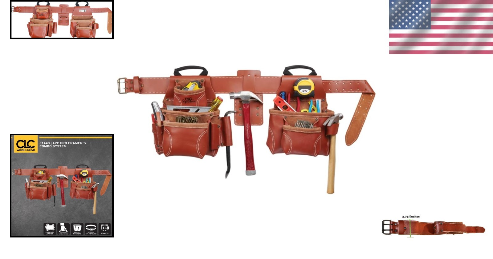 Framer’s Leather Tool Belt – 15 Pocket System, 29-46″ Adjustable