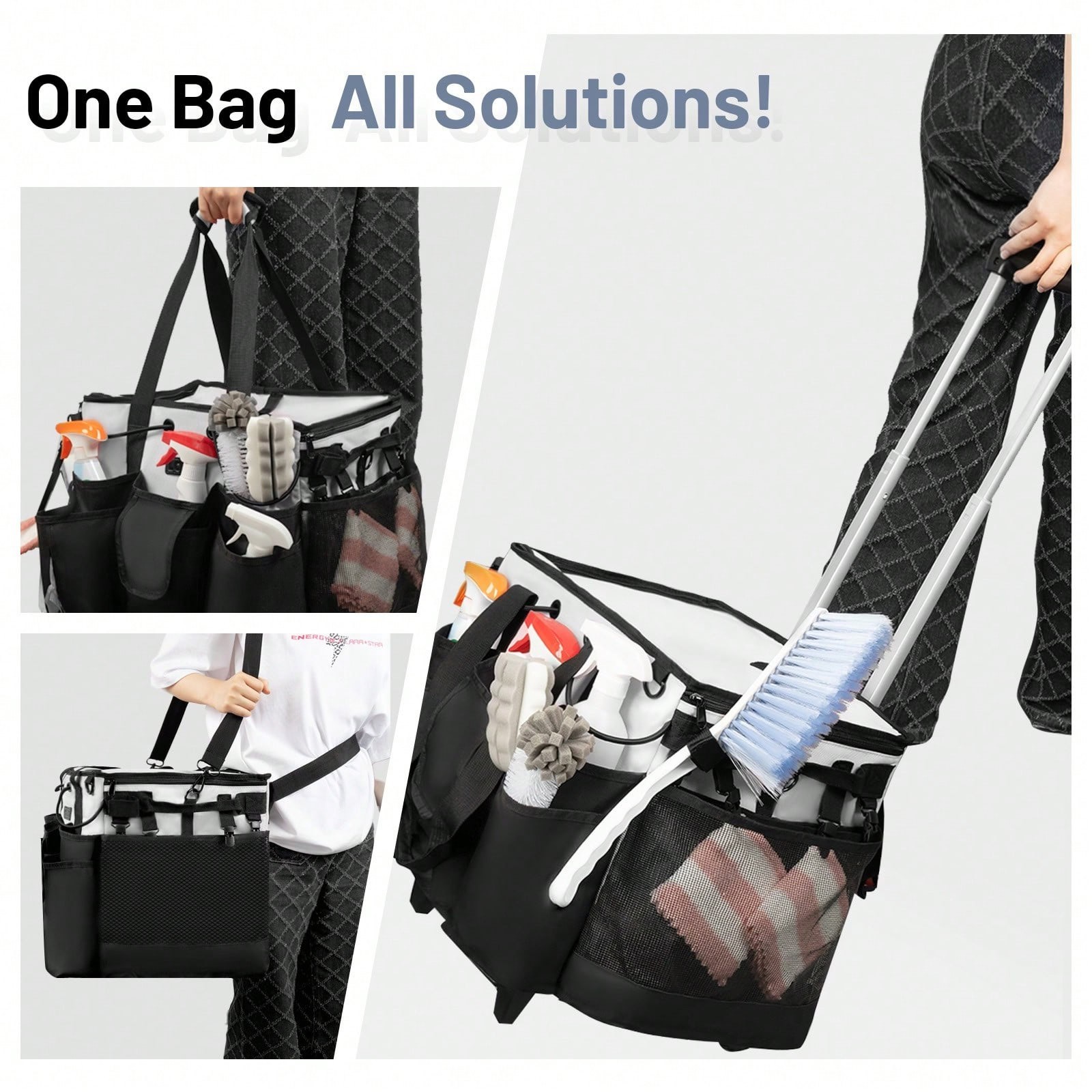 Rolling Cleaning Caddy Bag with Wheels Supplies Organizer Cart