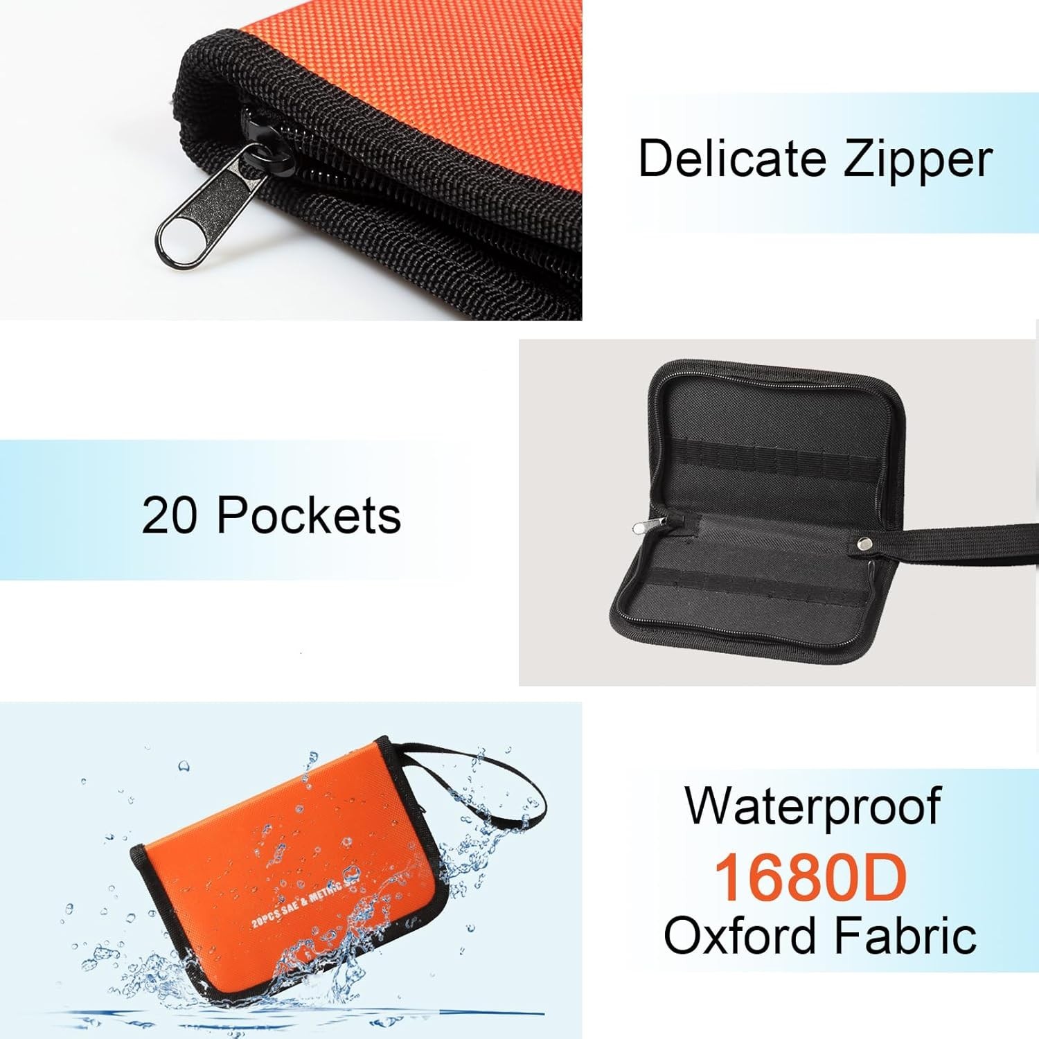 Compact 20 Pocket Tool Pouch – Portable Organizer for Metric & SAE Wrenches