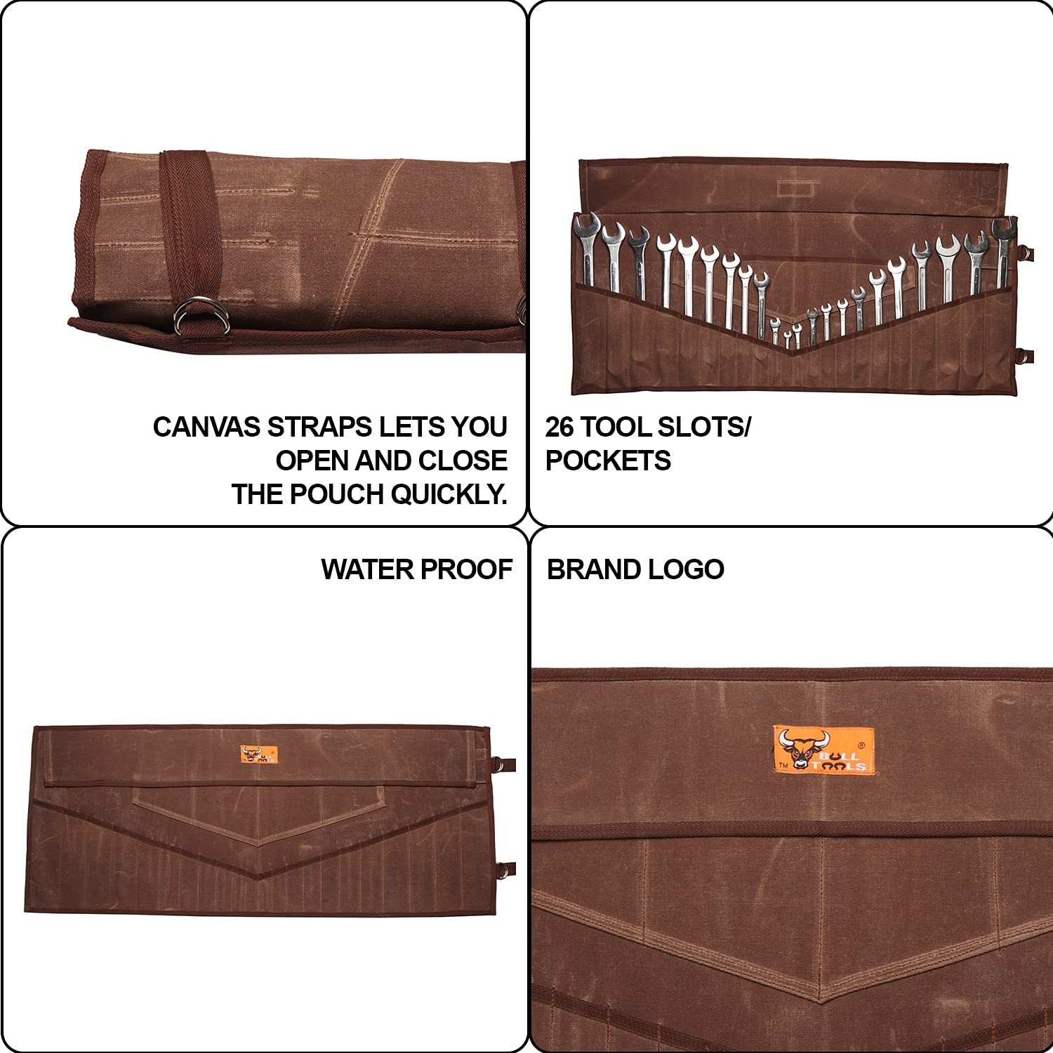 26 Pocket Wrench Organizer Roll-Up Bag Handcrafted Waxed Canvas Tool Pouch He…