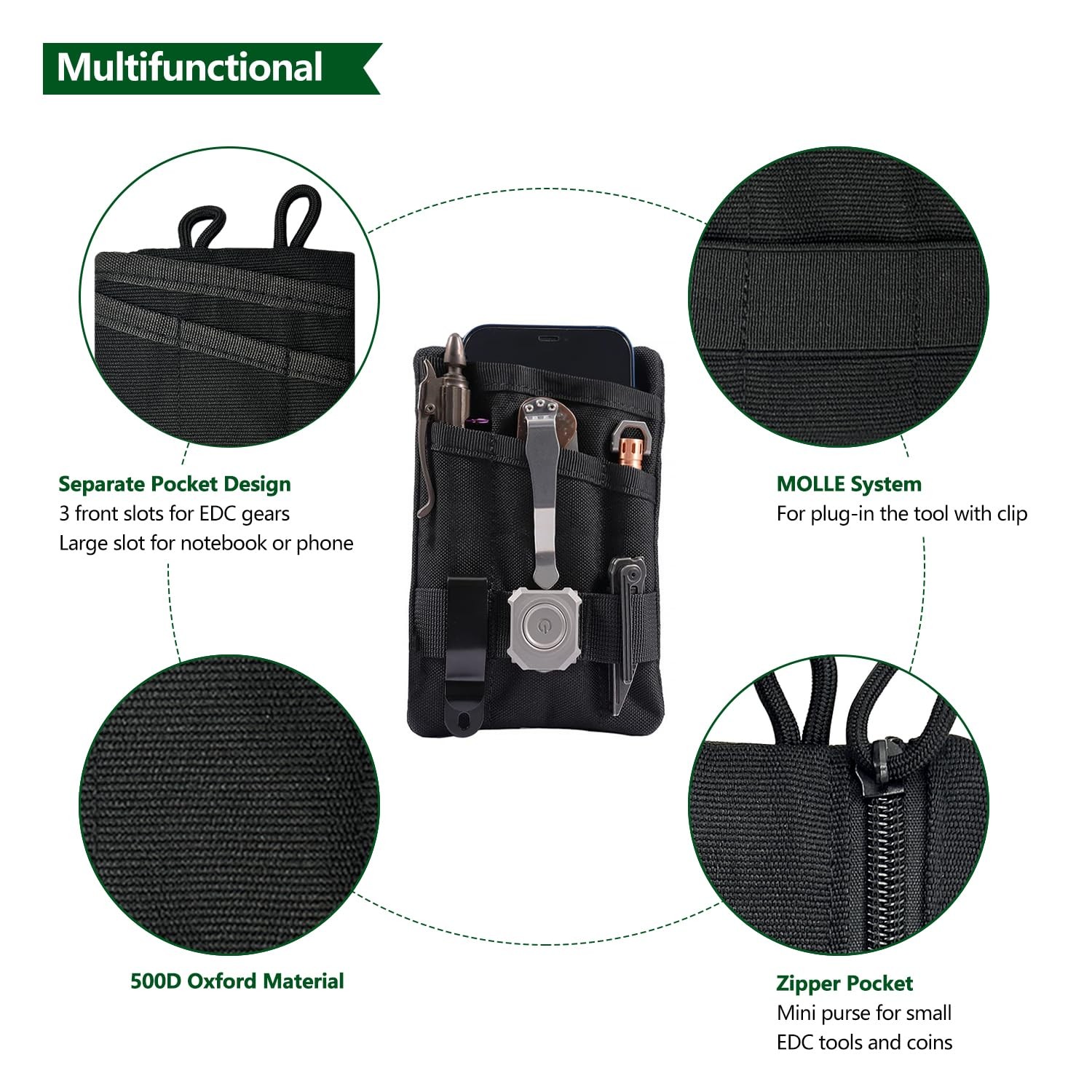 Small Small EDC Pocket Pouch – EDC Organizer Pouch with 4 Pockets for Men, Mini